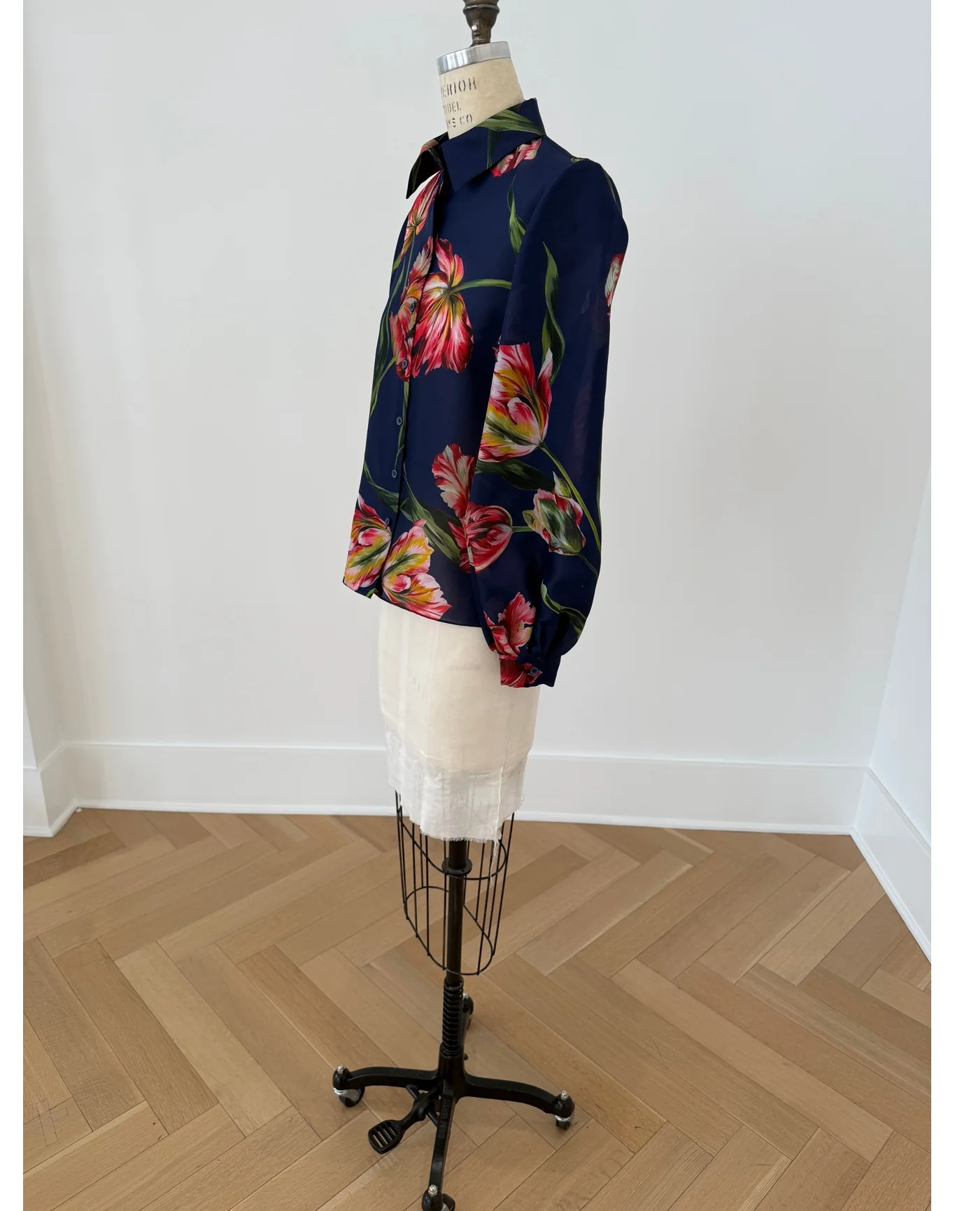 Puff Sleeve Button Down Top | Dark Navy Multi - Image 2