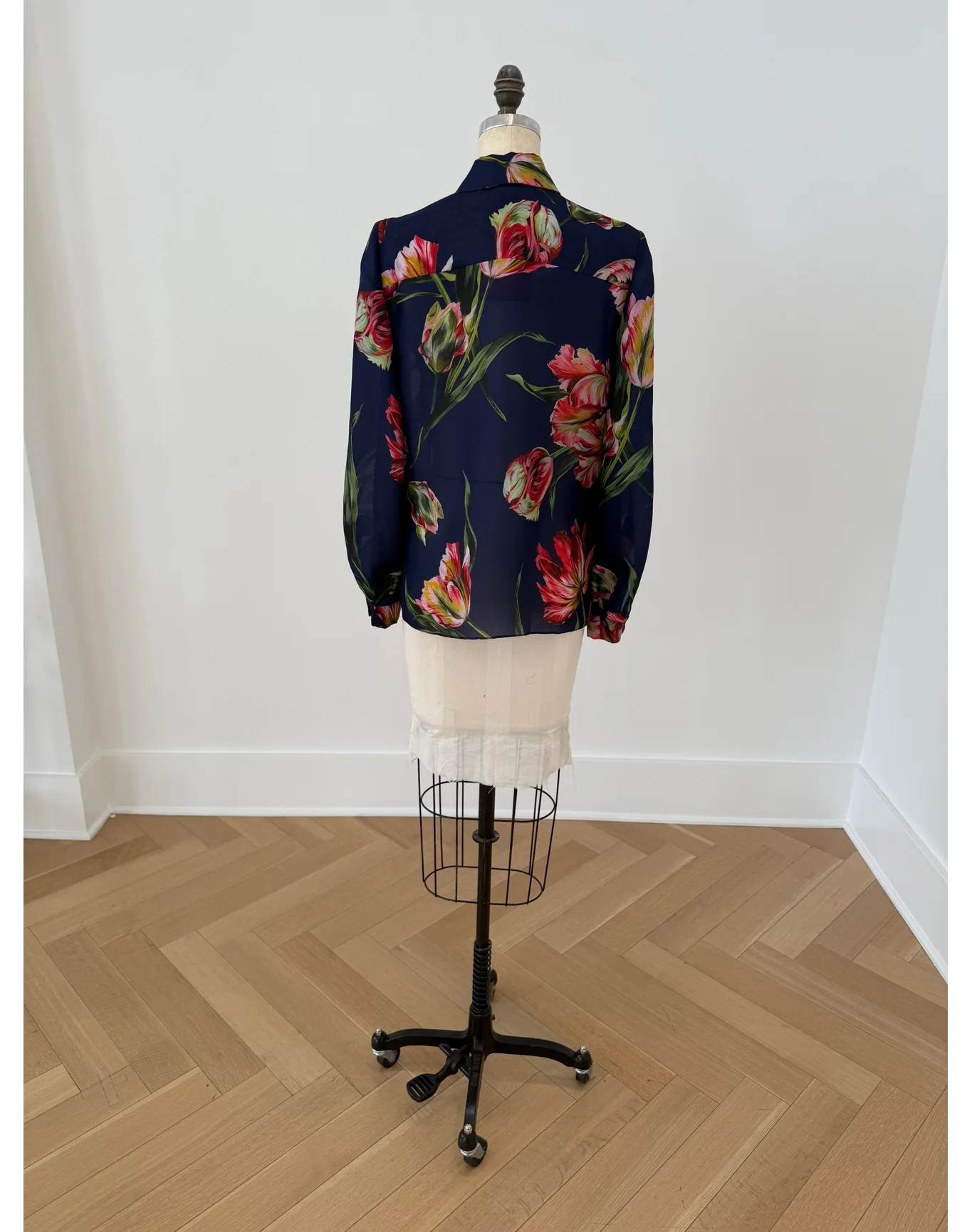 Puff Sleeve Button Down Top | Dark Navy Multi - Image 3