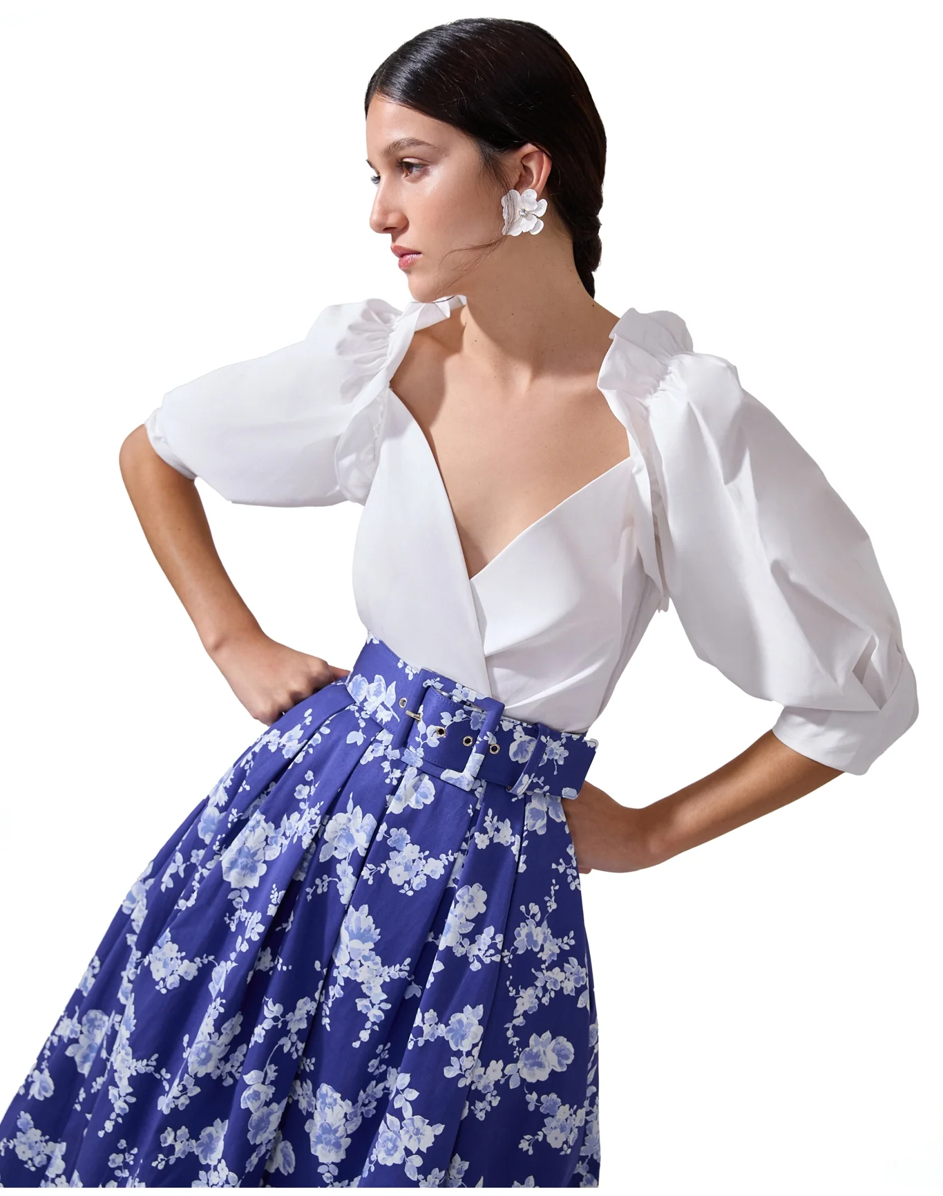 Puff Sleeve Wrap Top | White - Image 3