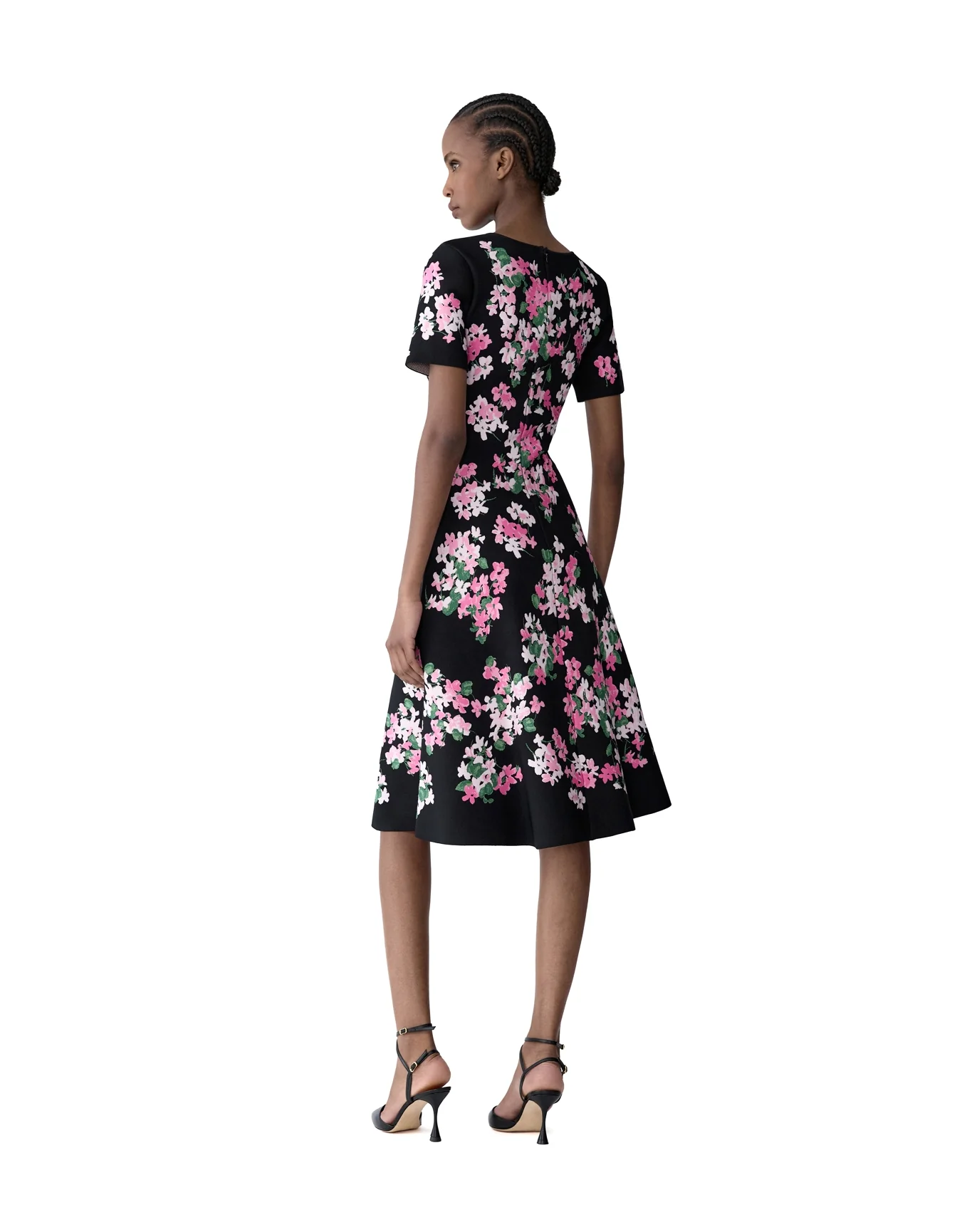 Short Sleeve Flare Dress | Black Multi - Image 2