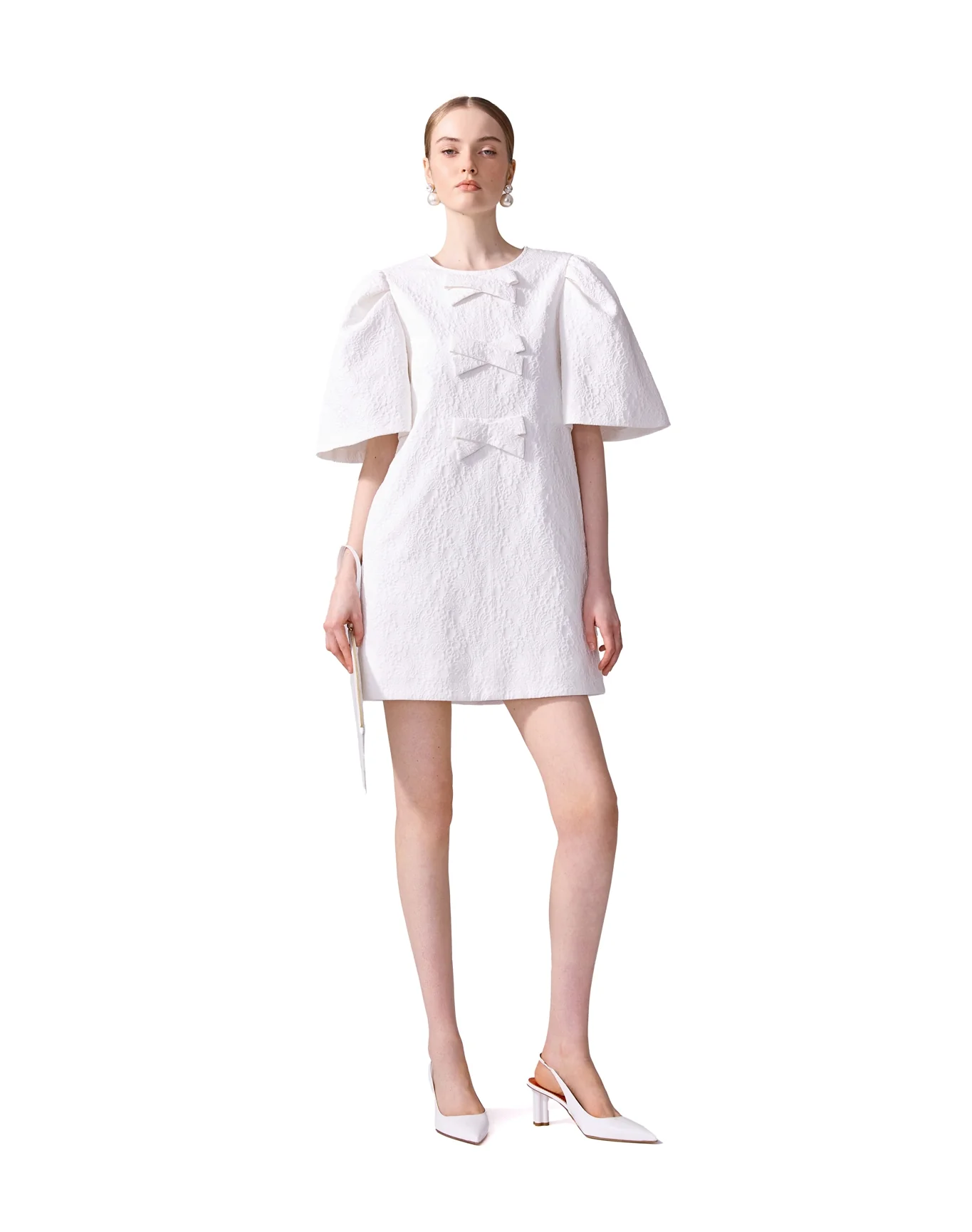 Short Sleeve Mini Dress with Bows | White - Image 2
