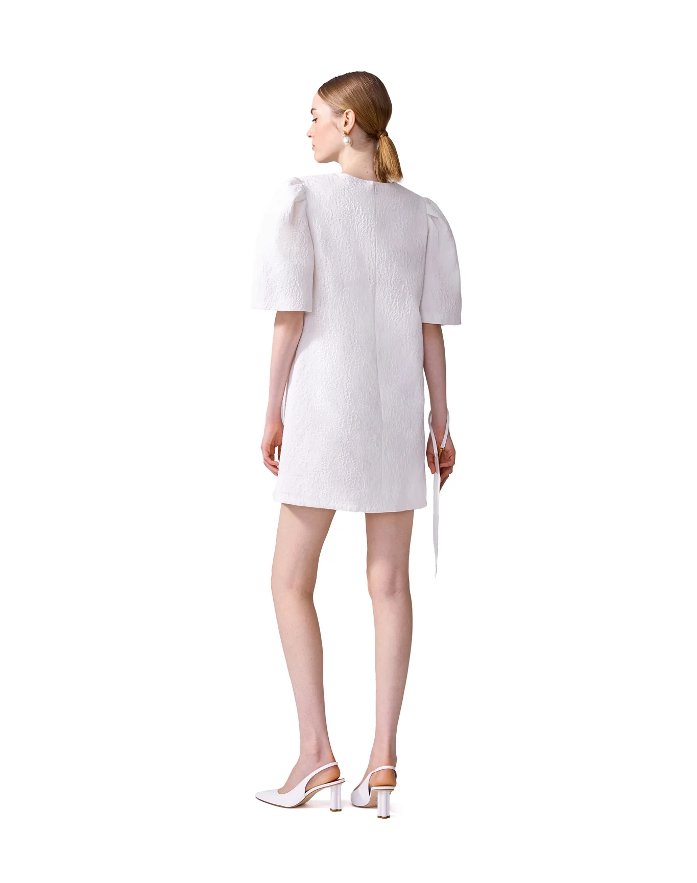 Short Sleeve Mini Dress with Bows | White - Image 3