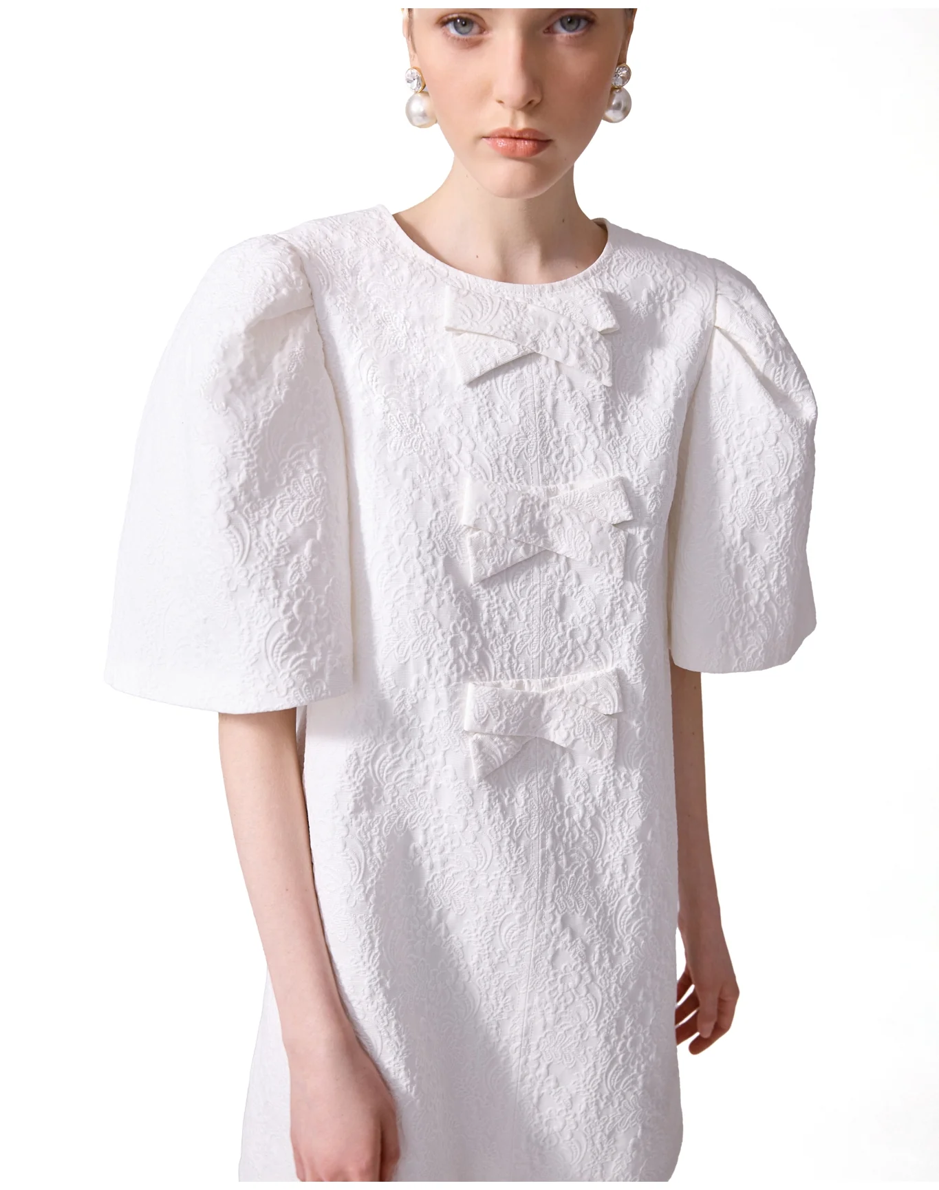 Short Sleeve Mini Dress with Bows | White - Image 4