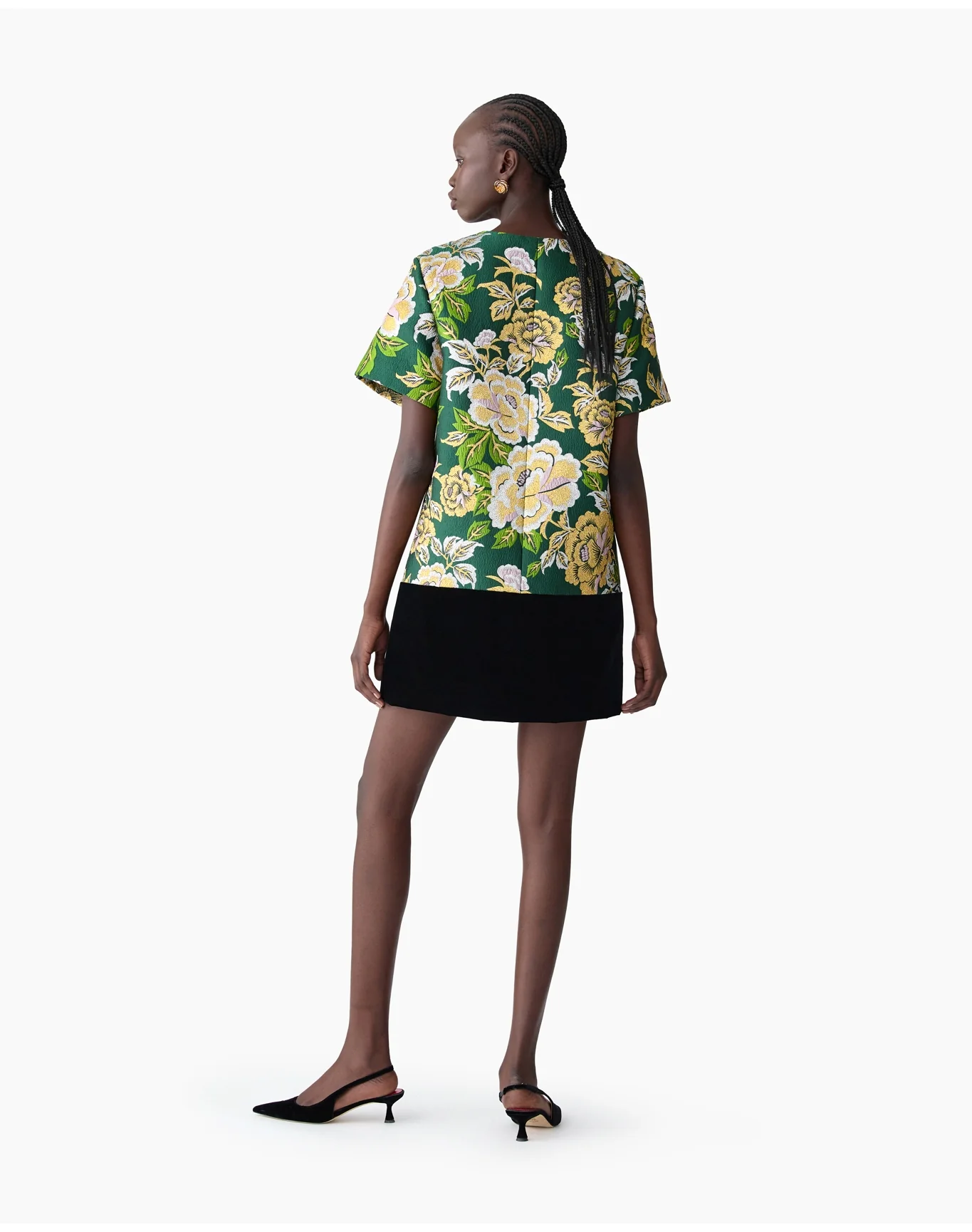 Short Sleeve Crewneck Shift Dress | Pine Green Multi - Image 2