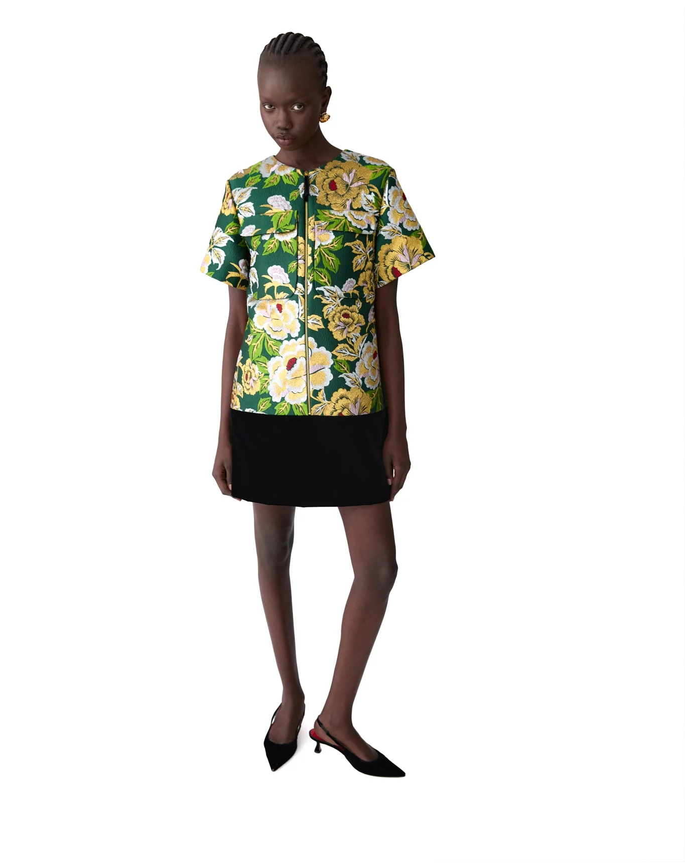 Short Sleeve Crewneck Shift Dress | Pine Green Multi - Image 3