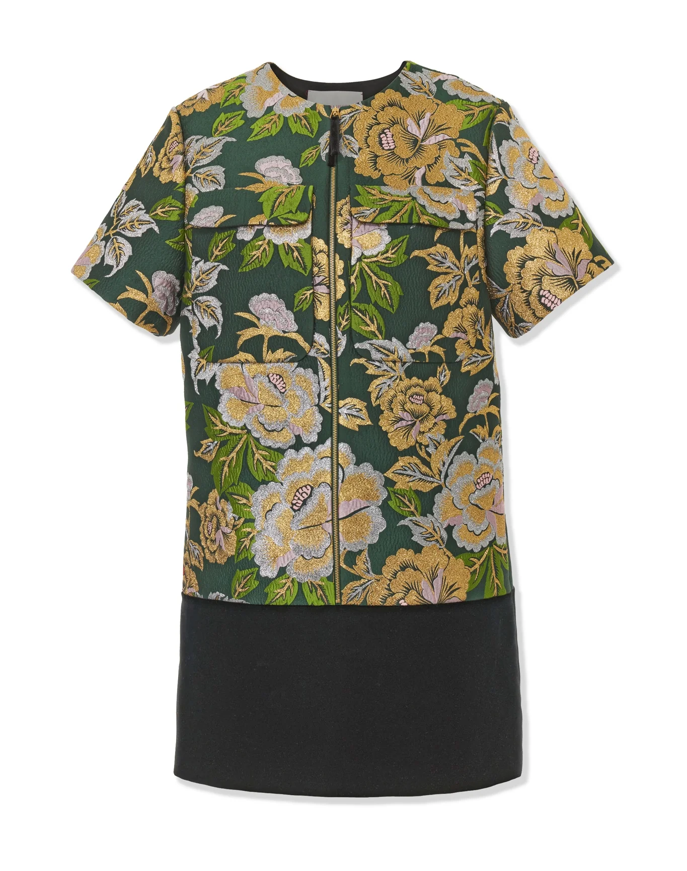 Short Sleeve Crewneck Shift Dress | Pine Green Multi - Image 5