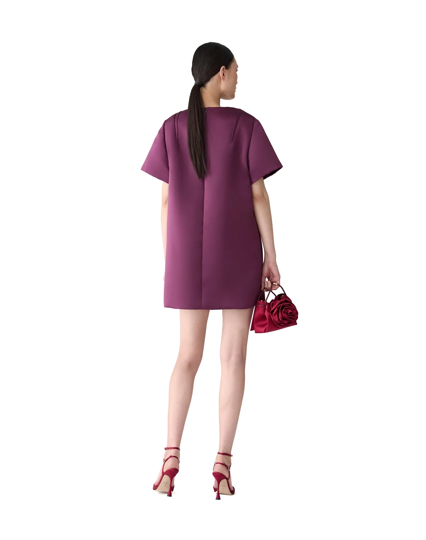 Short Sleeve Crewneck Shift Dress with Belt | Eggplant - Image 4