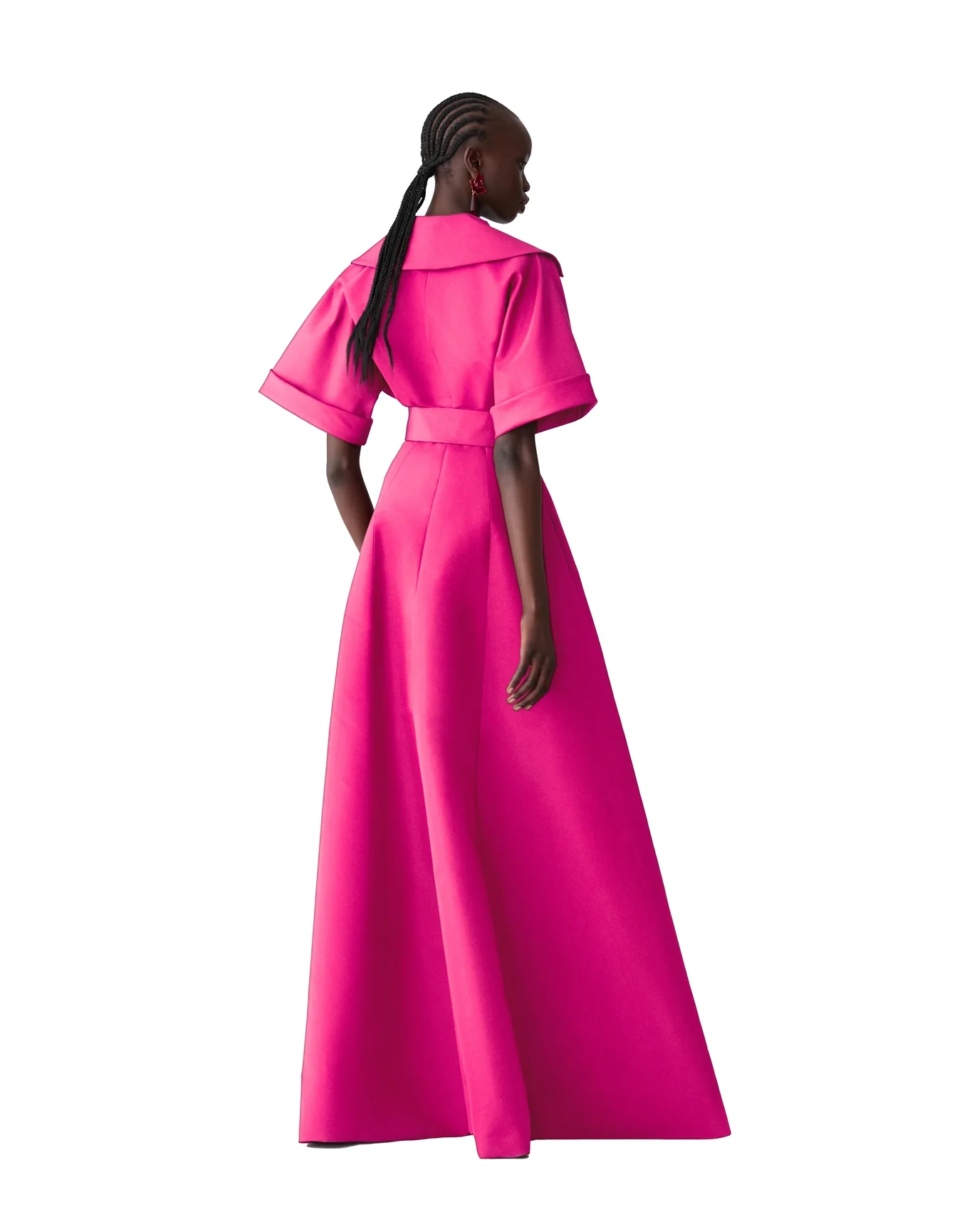 Short Sleeve Trench Gown with Self Belt | Cerise Pink - Image 3