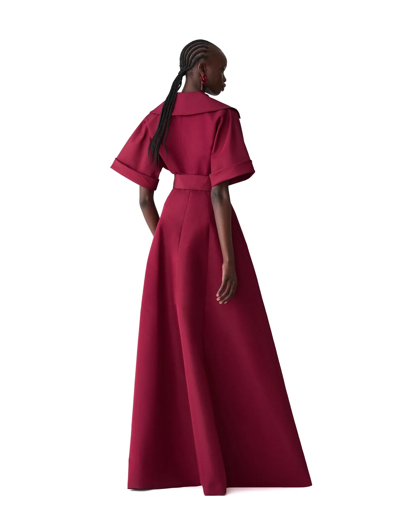 Short Sleeve Trench Gown with Self Belt | Garnet - Image 3