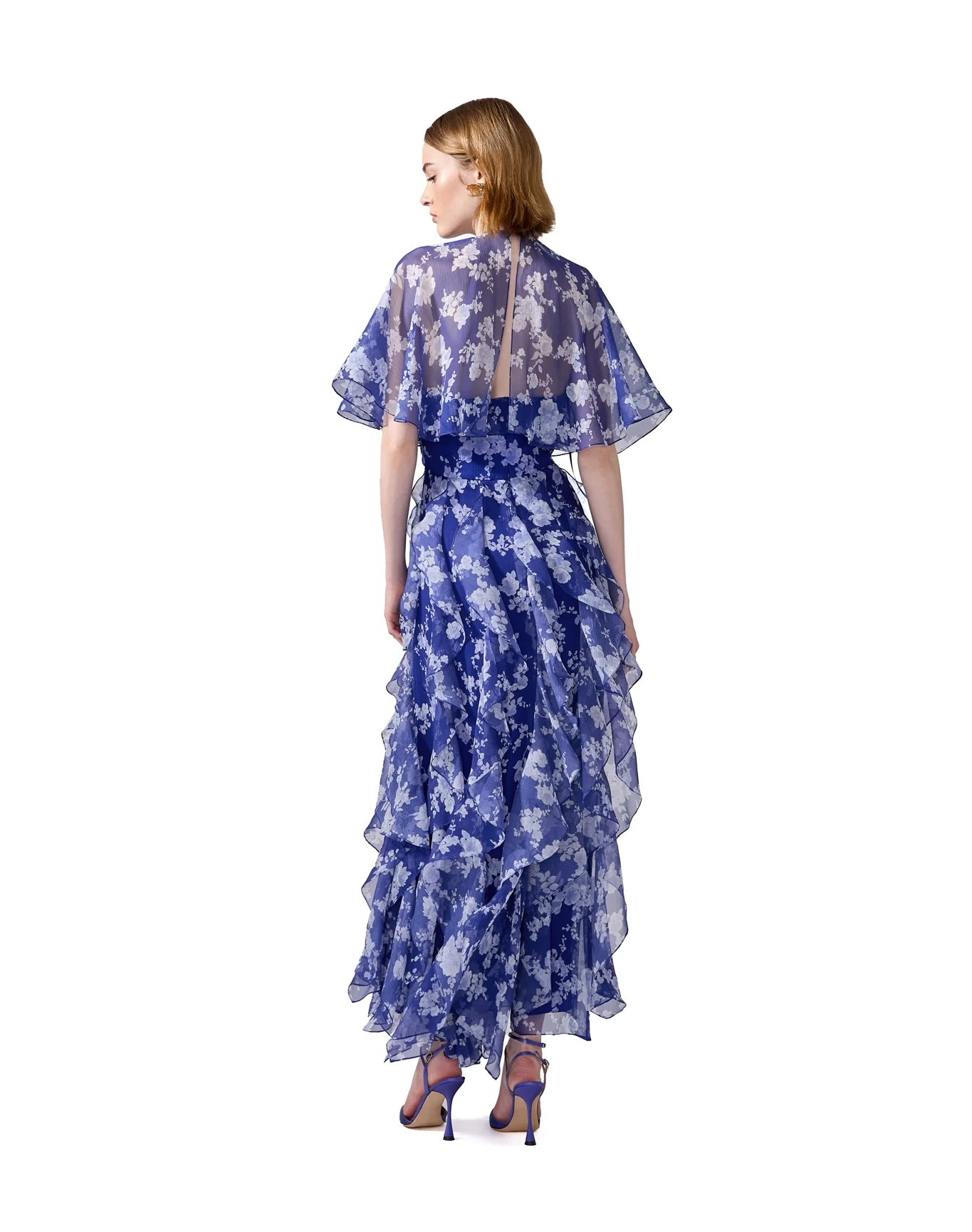 Short Sleeve V Neck Cape Ruffled Midi Dress | Nautilus Multi - Image 3