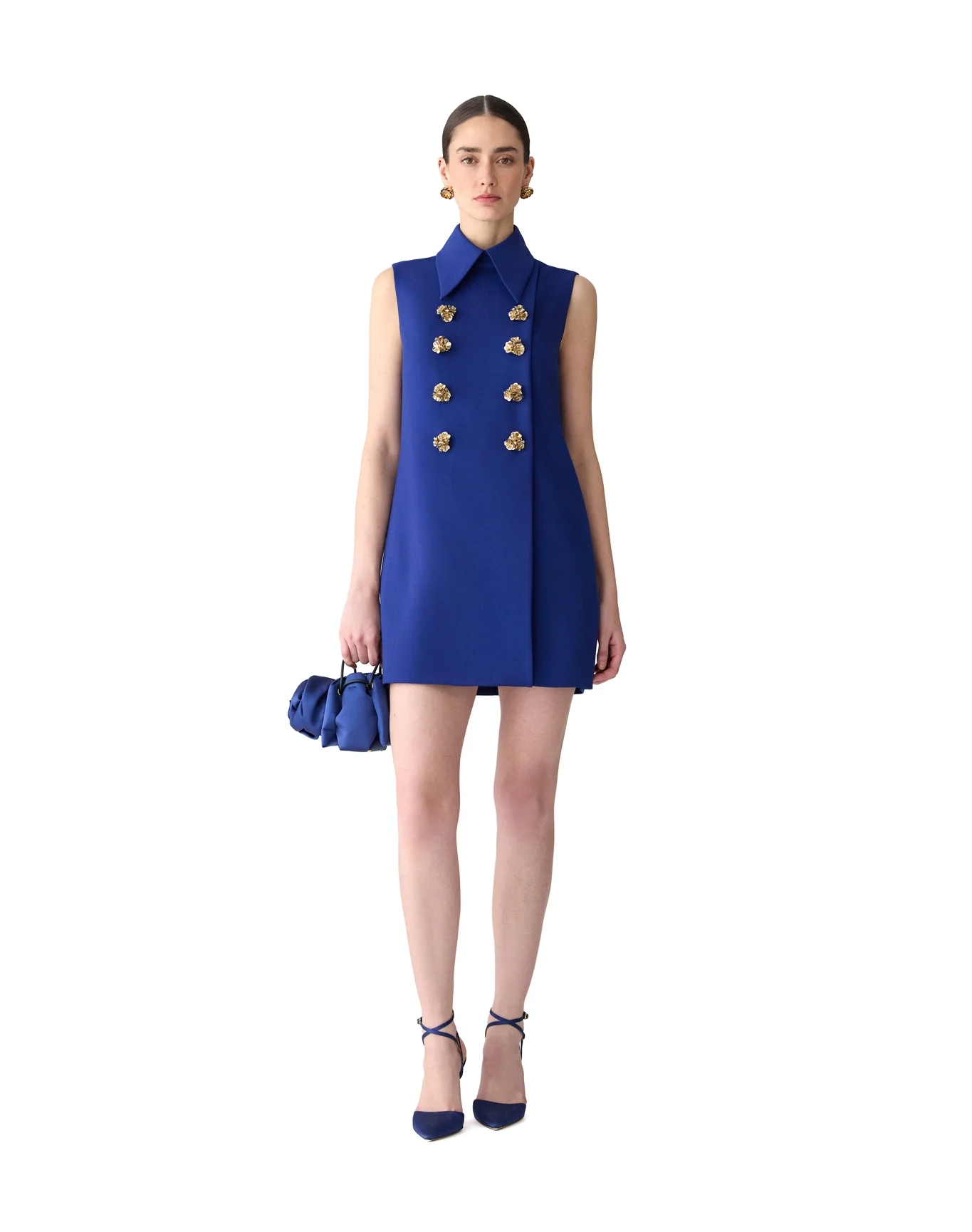 Sleeveless Double Breasted Shift Dress with Collar | Dark Navy - Image 2