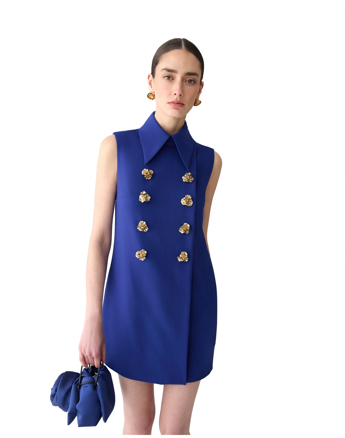 Sleeveless Double Breasted Shift Dress with Collar | Dark Navy - Image 4