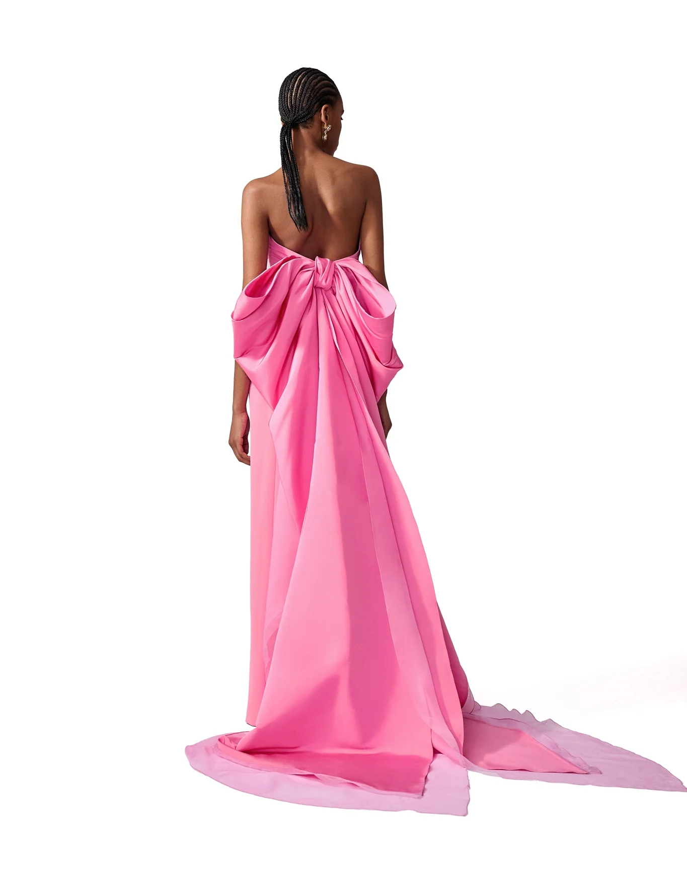 Strapless Column Gown with Bow Train | Happy Pink - Image 3
