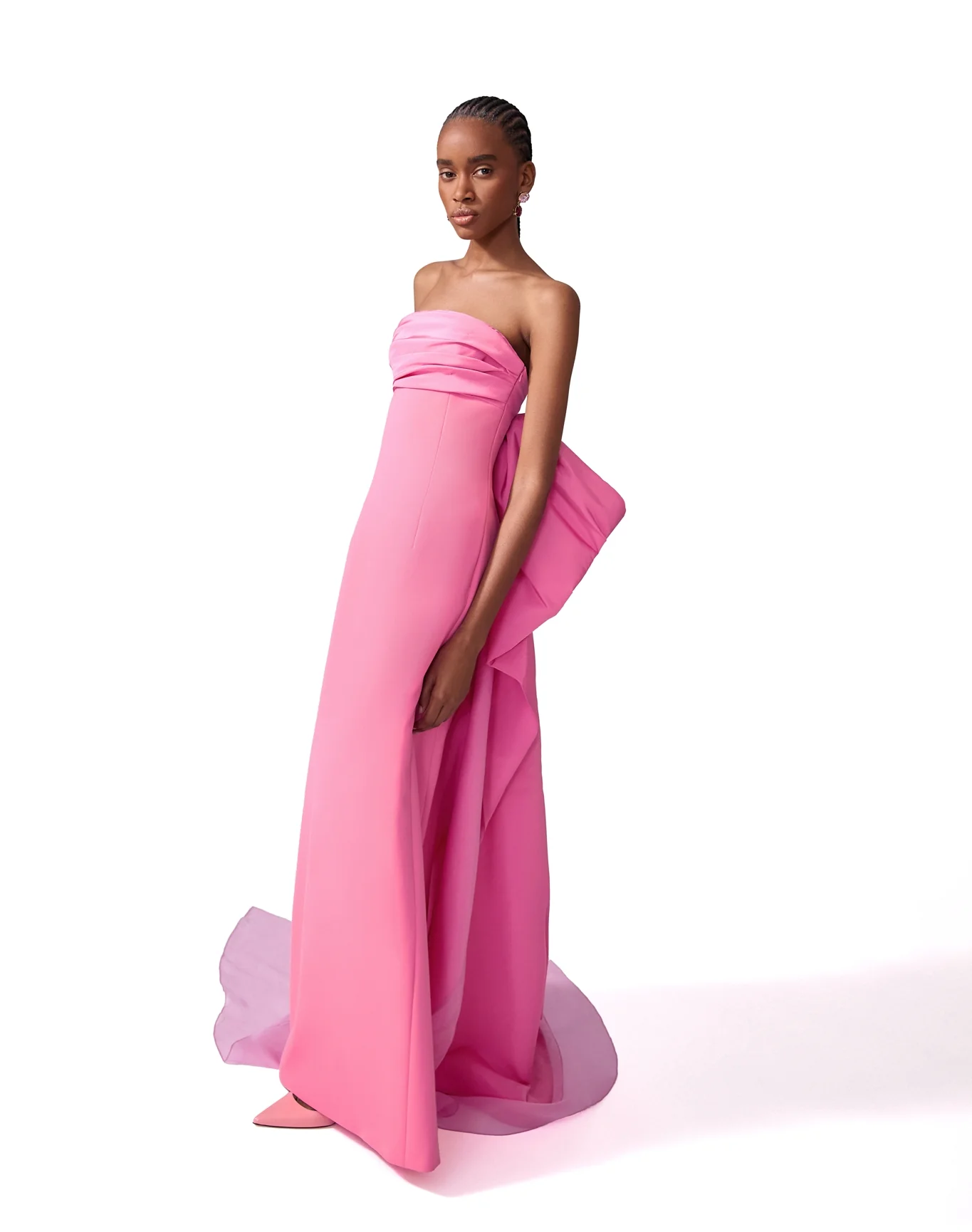 Strapless Column Gown with Bow Train | Happy Pink - Image 4