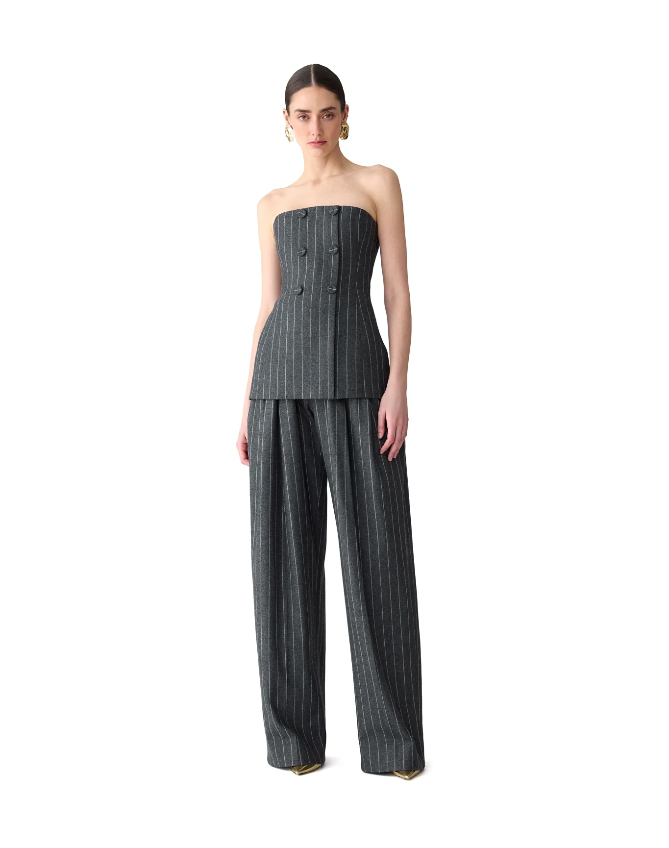 Strapless Double Breasted Top | Charcoal Grey M - Image 3