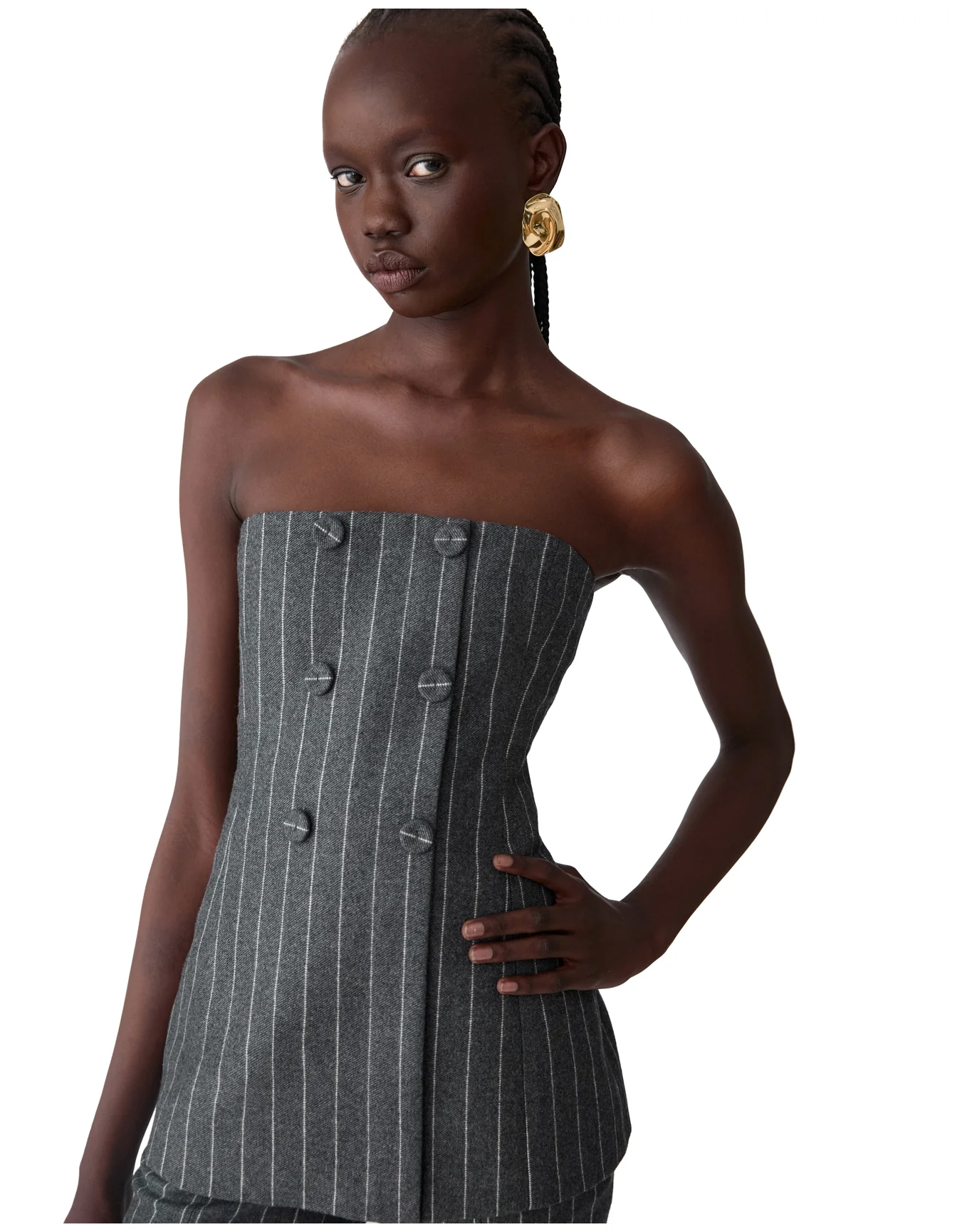 Strapless Double Breasted Top | Charcoal Grey M - Image 6