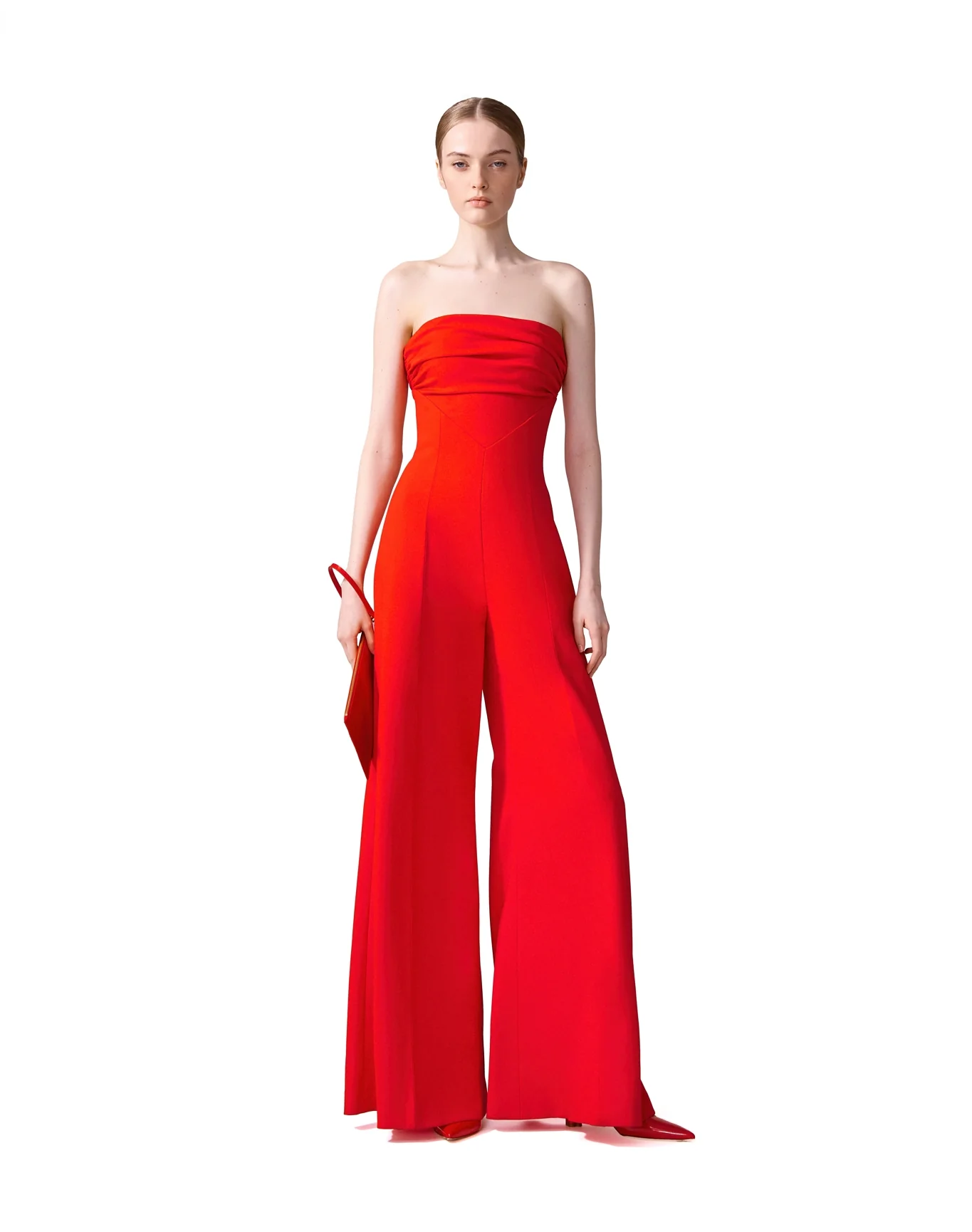 Strapless Jumpsuit with V Waistband | Scarlet - Image 2