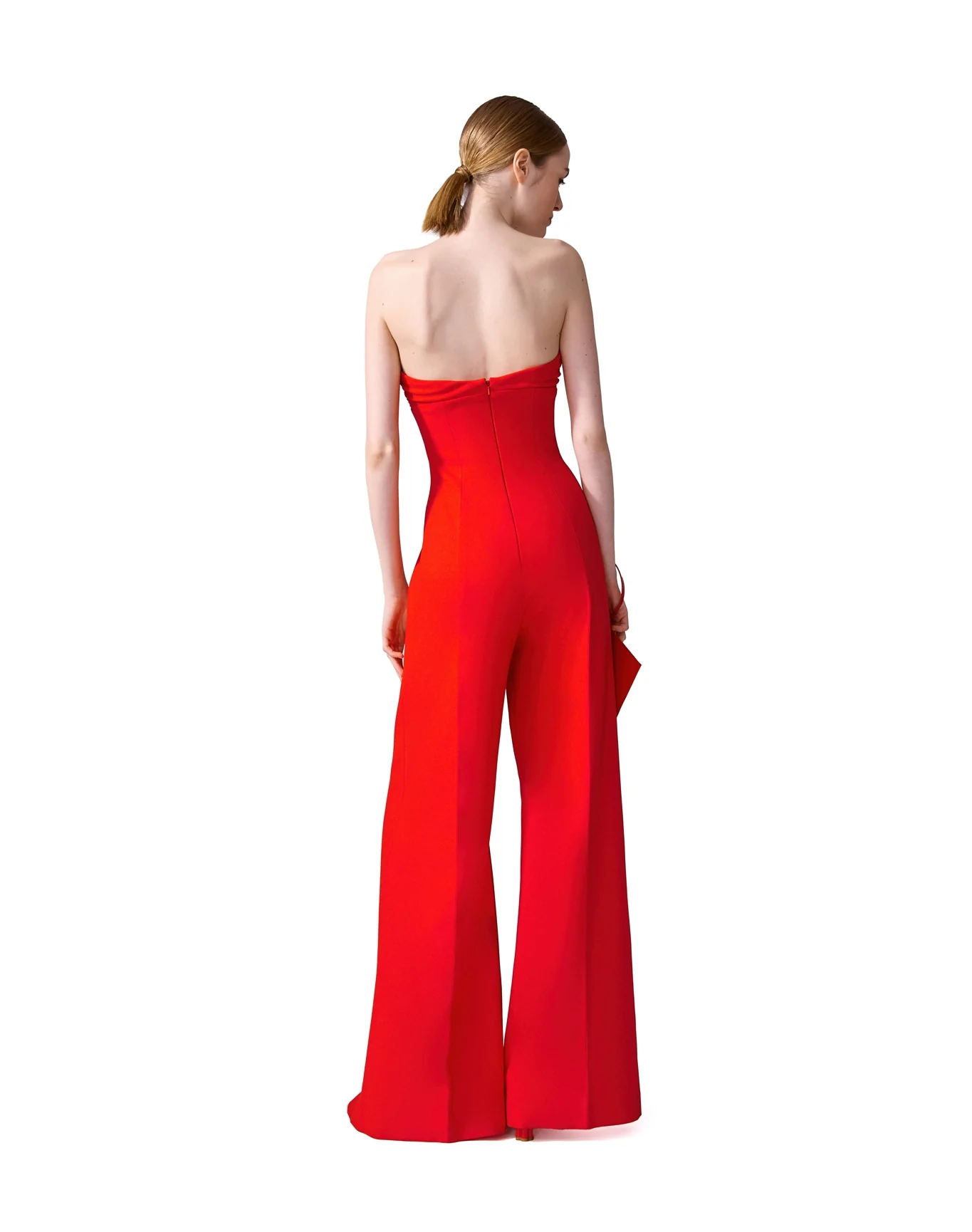 Strapless Jumpsuit with V Waistband | Scarlet - Image 3