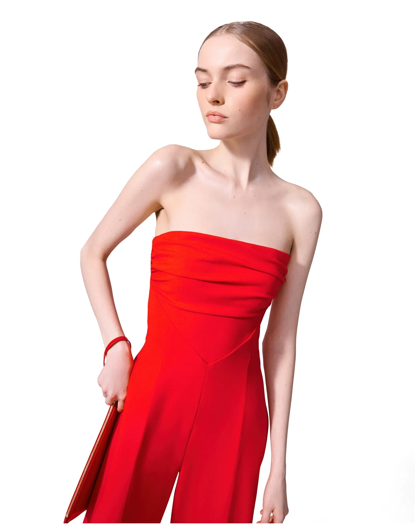 Strapless Jumpsuit with V Waistband | Scarlet - Image 4