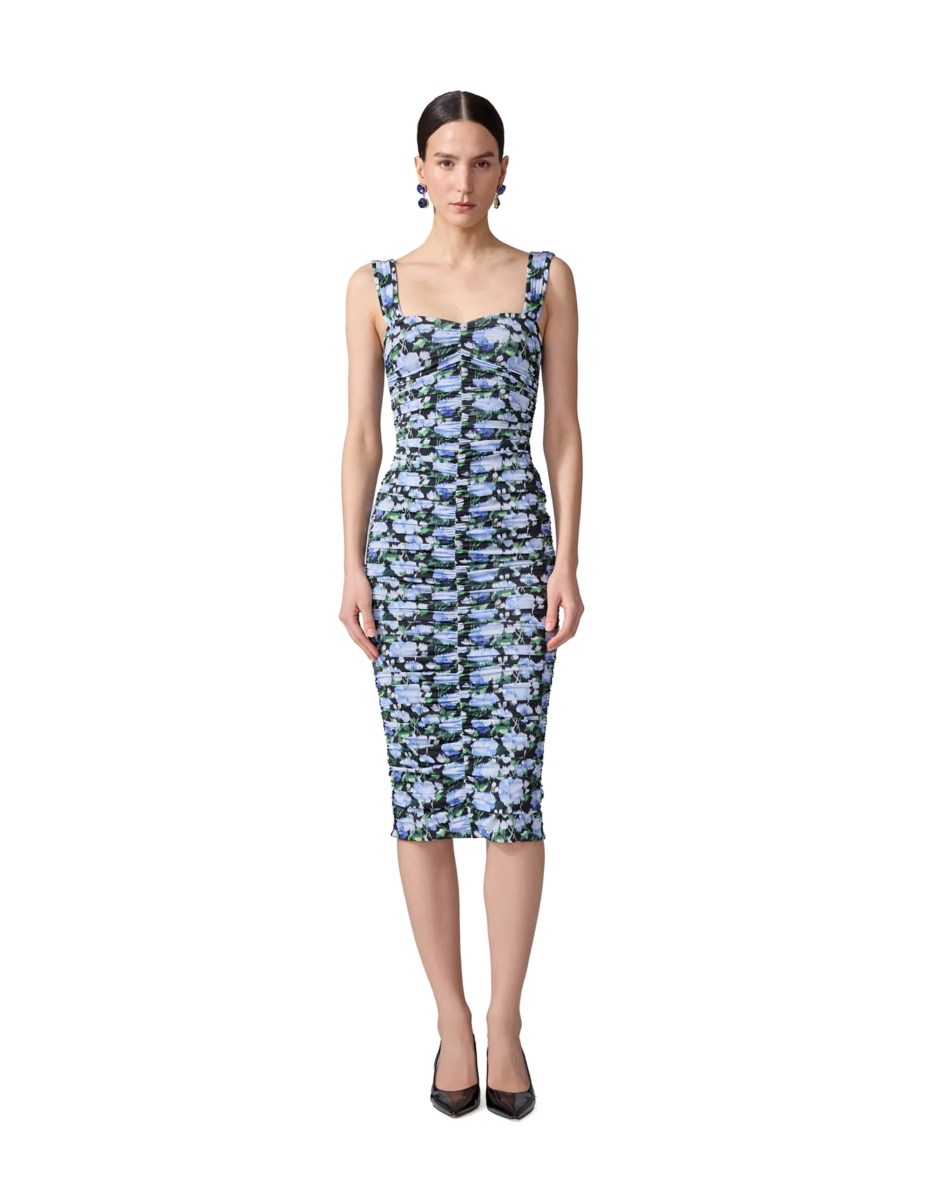 Thick Strap Ruched Midi Dress | Blue Multi - Image 2