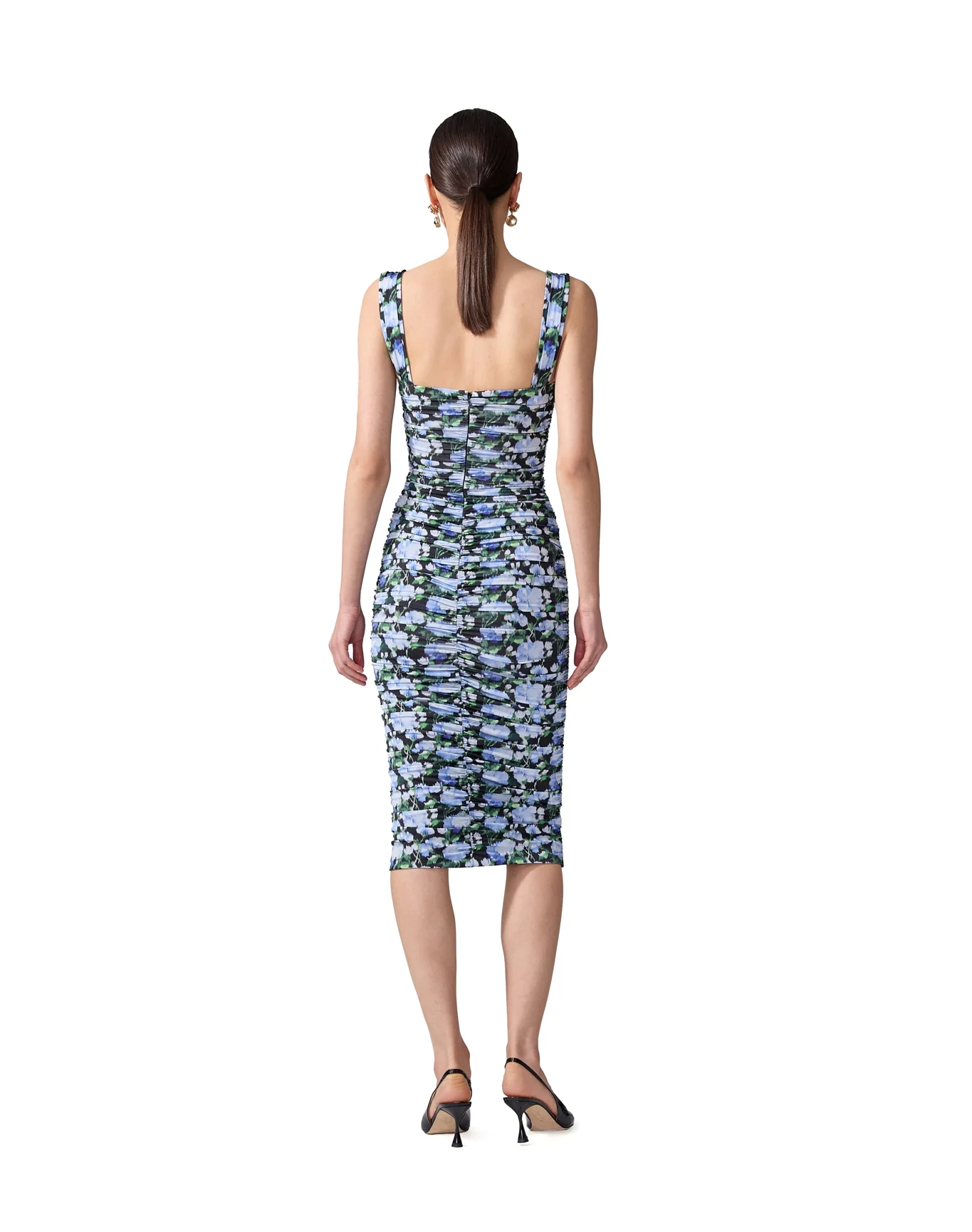 Thick Strap Ruched Midi Dress | Blue Multi - Image 3