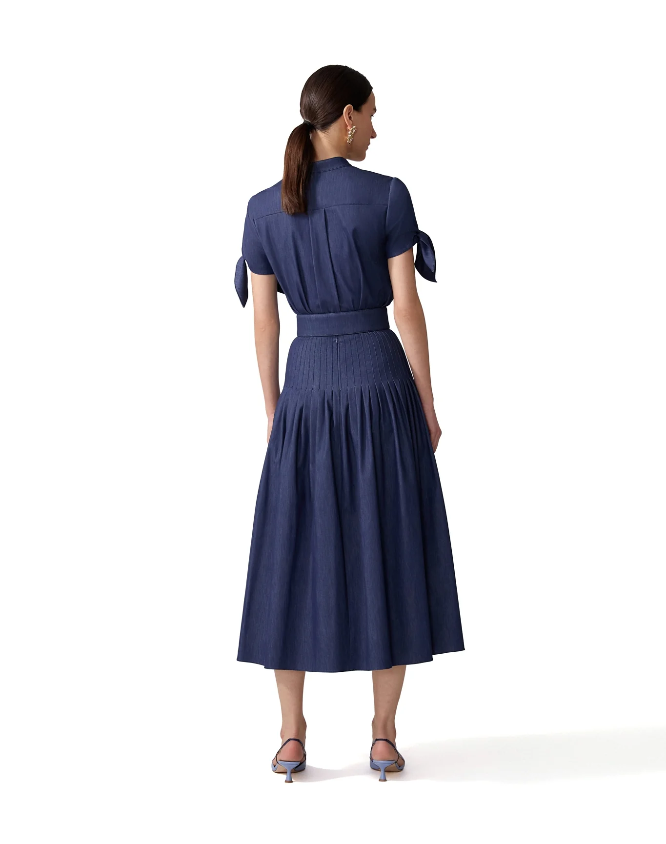 Tie Sleeve Collarless Button Down Top | Dark Navy - Image 3