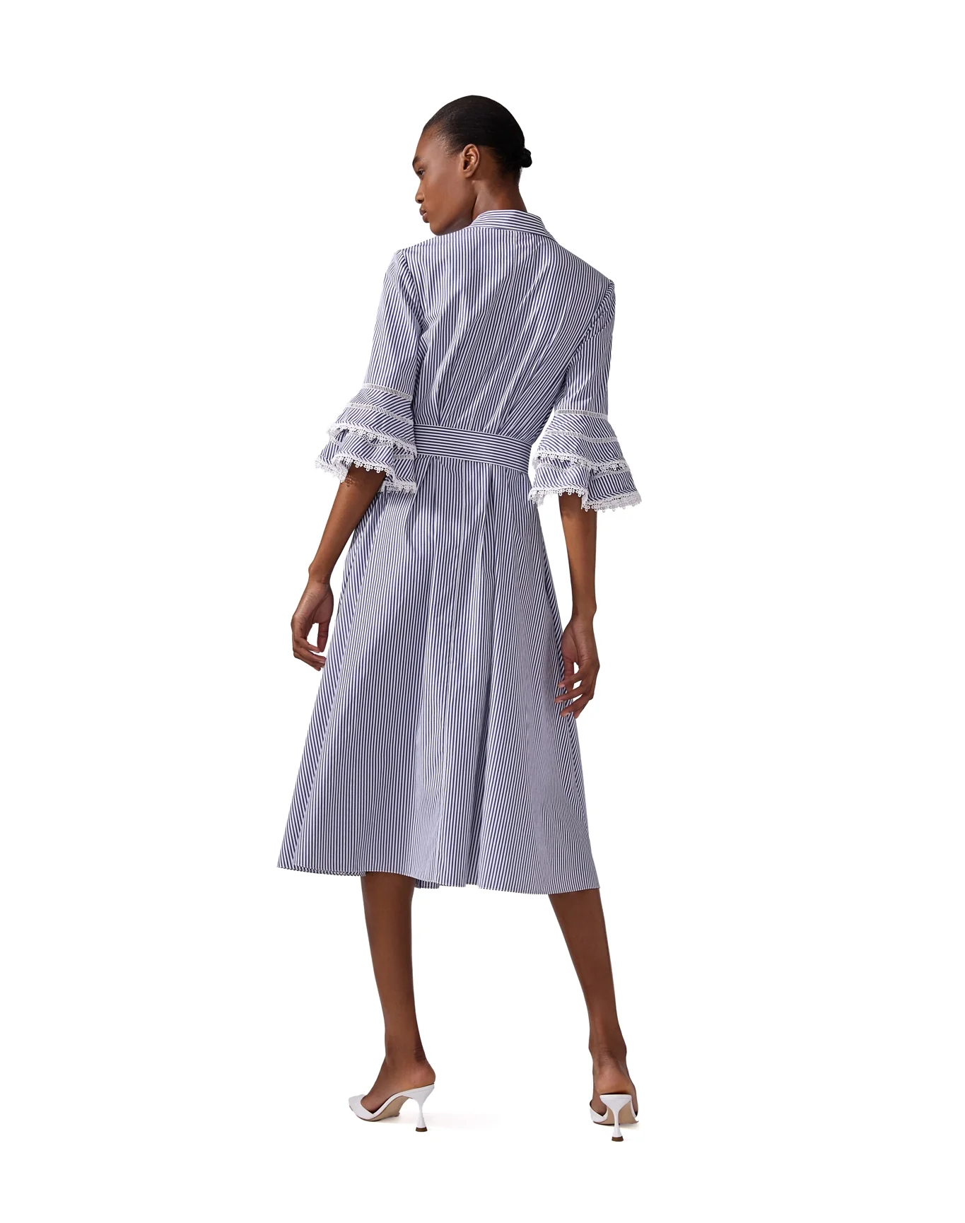 Tiered Ruffle Sleeve Shirt Dress | White x Blue - Image 3