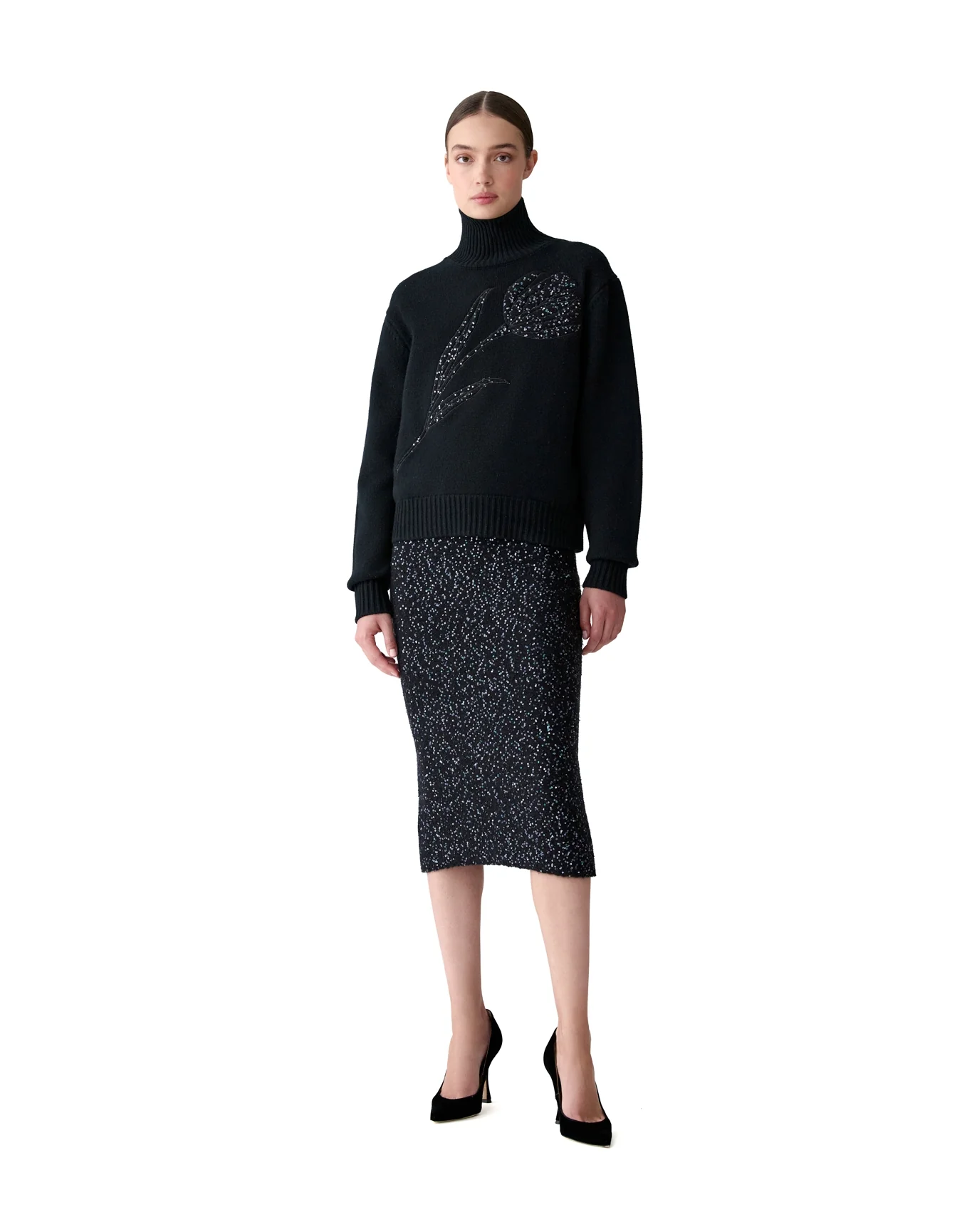 Turtleneck Sweater With Embroidery | Black - Image 4