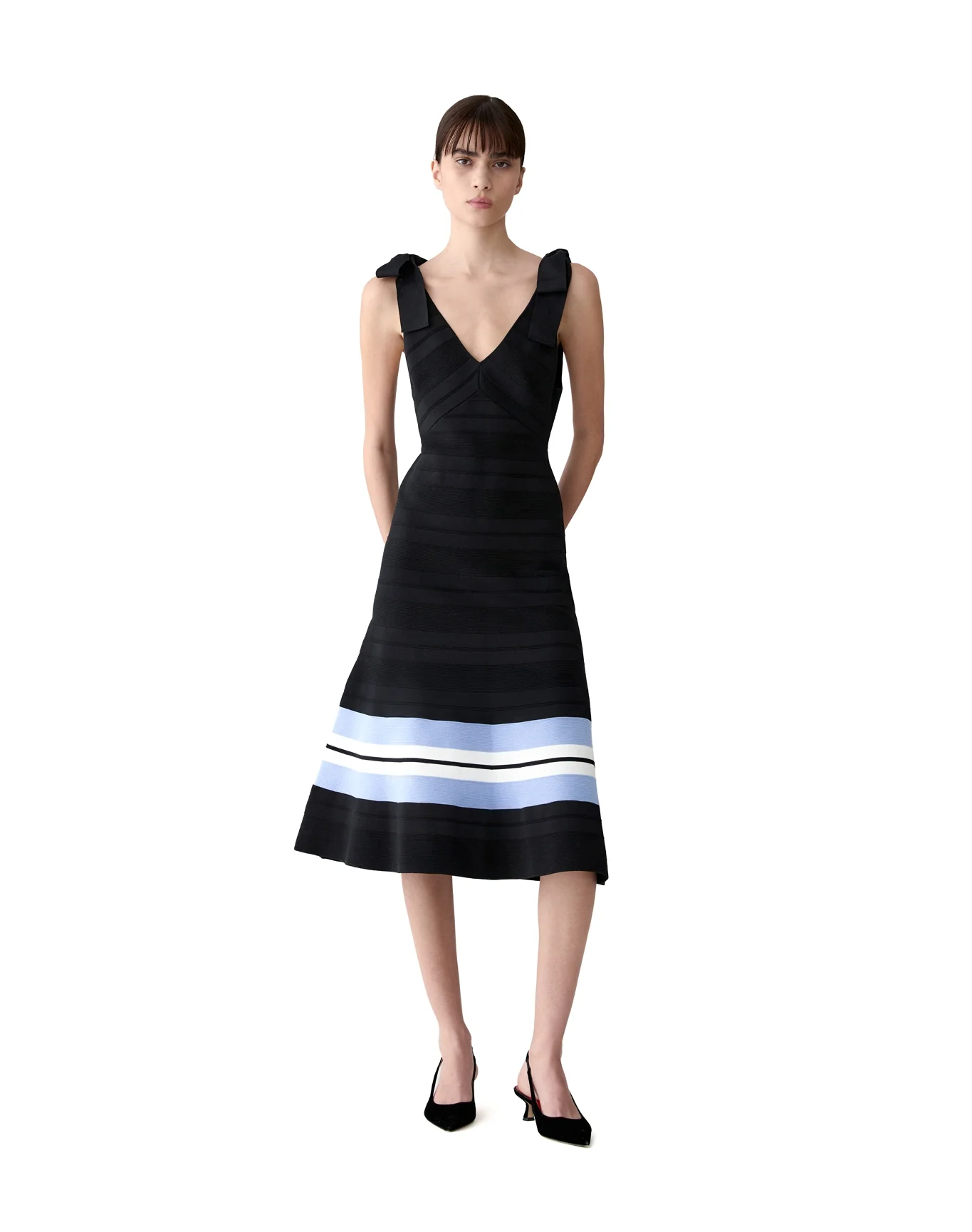 V Neck Flare Dress | Black Multi - Image 2