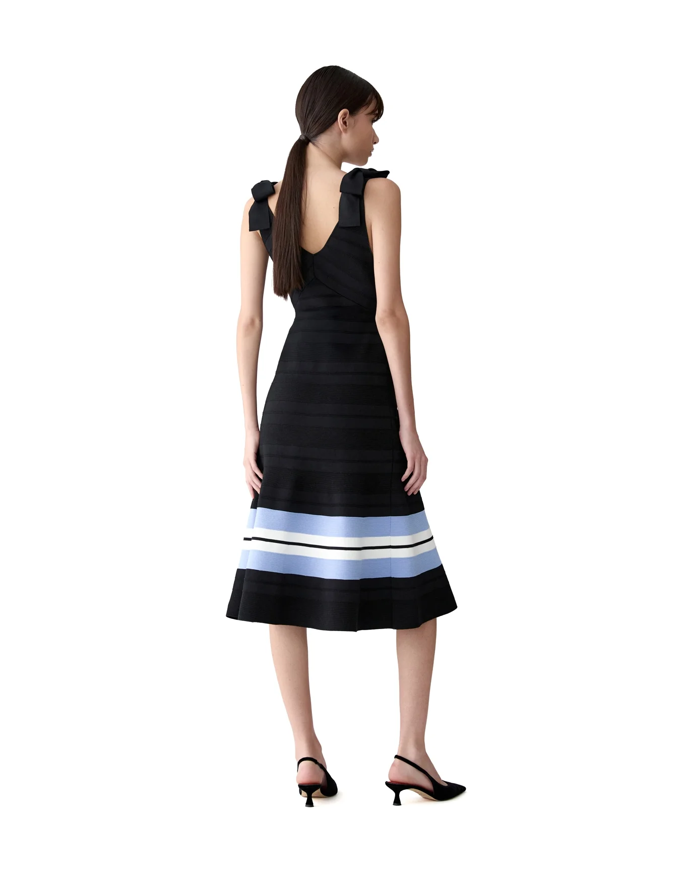 V Neck Flare Dress | Black Multi - Image 3
