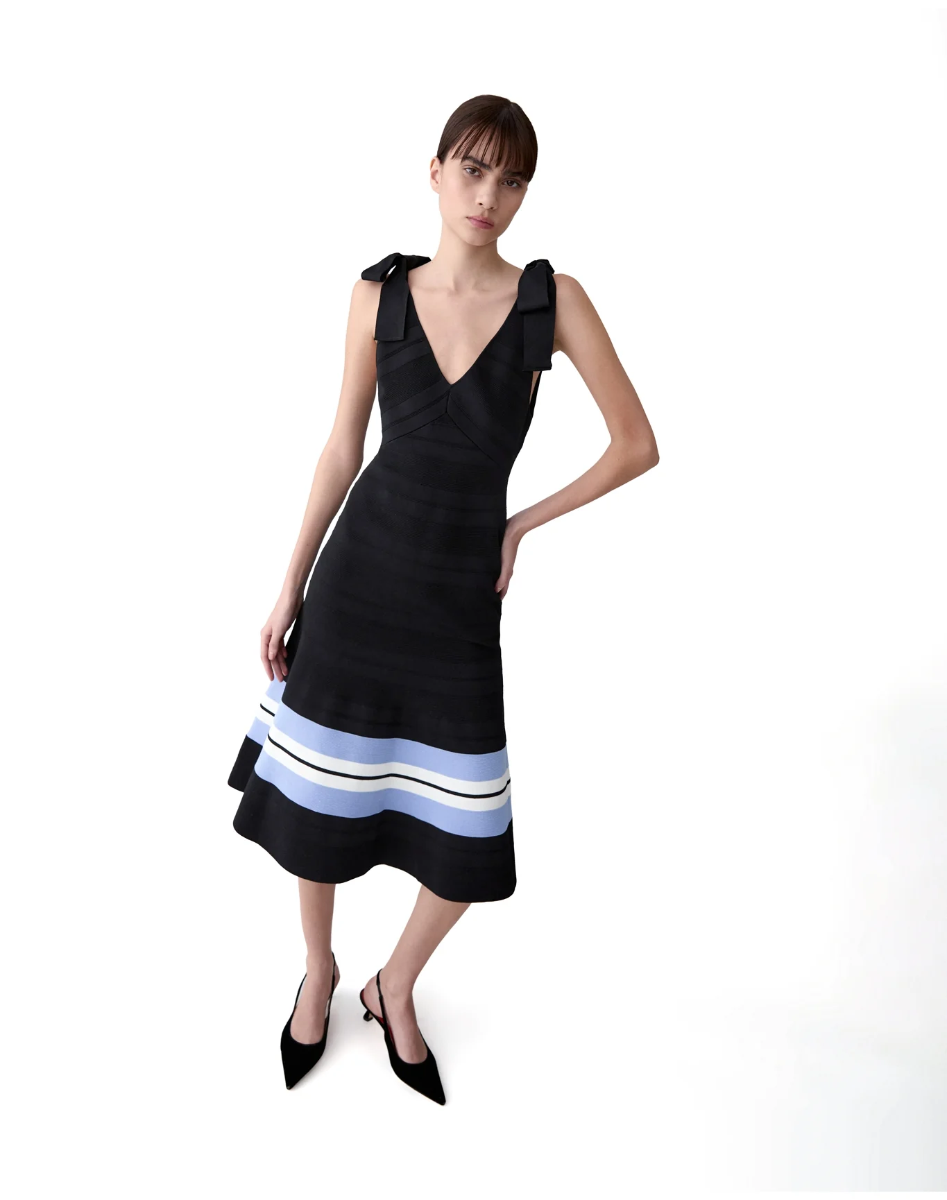 V Neck Flare Dress | Black Multi - Image 4