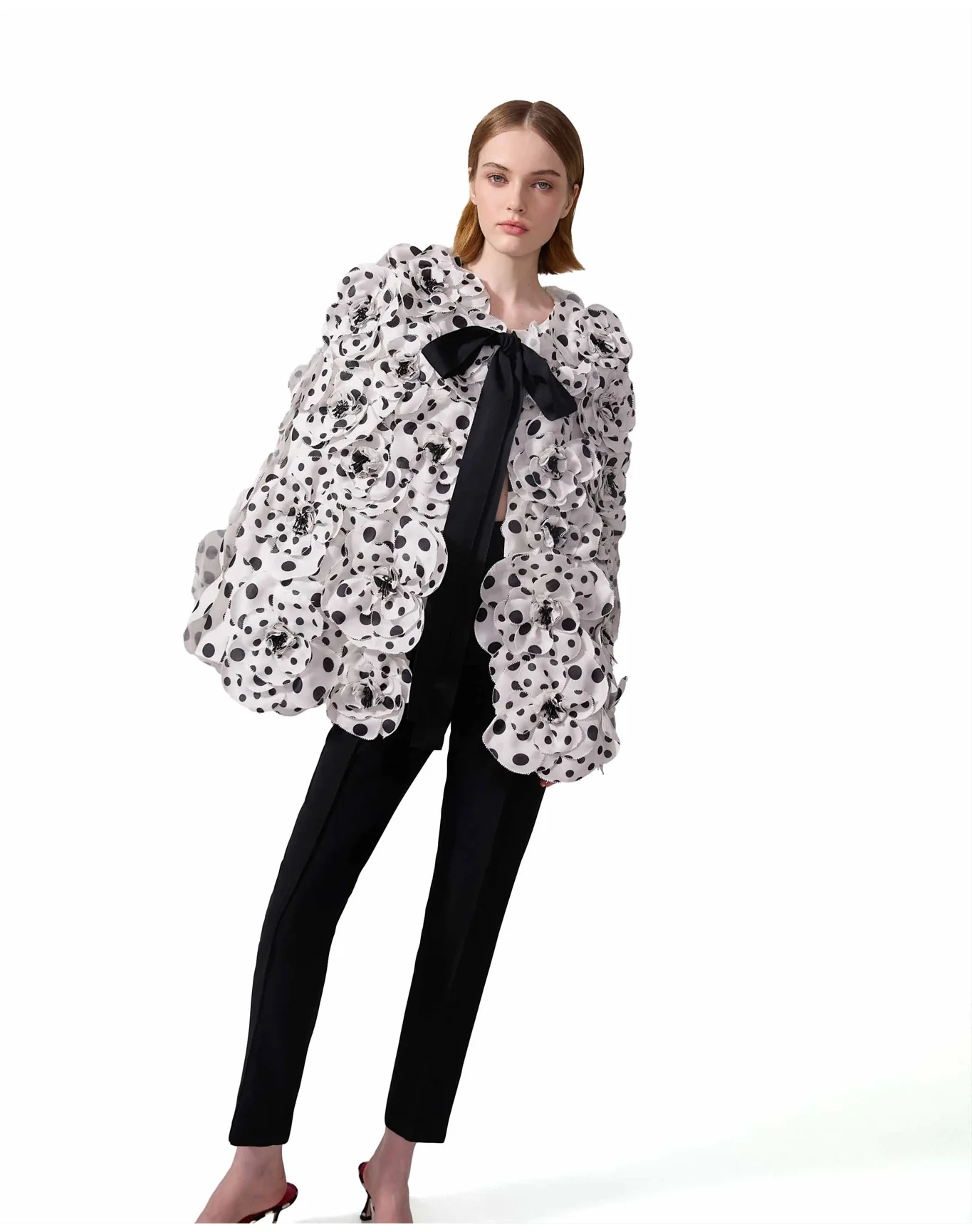 Embroidered Mini Cape | Ivory x Black - Image 3