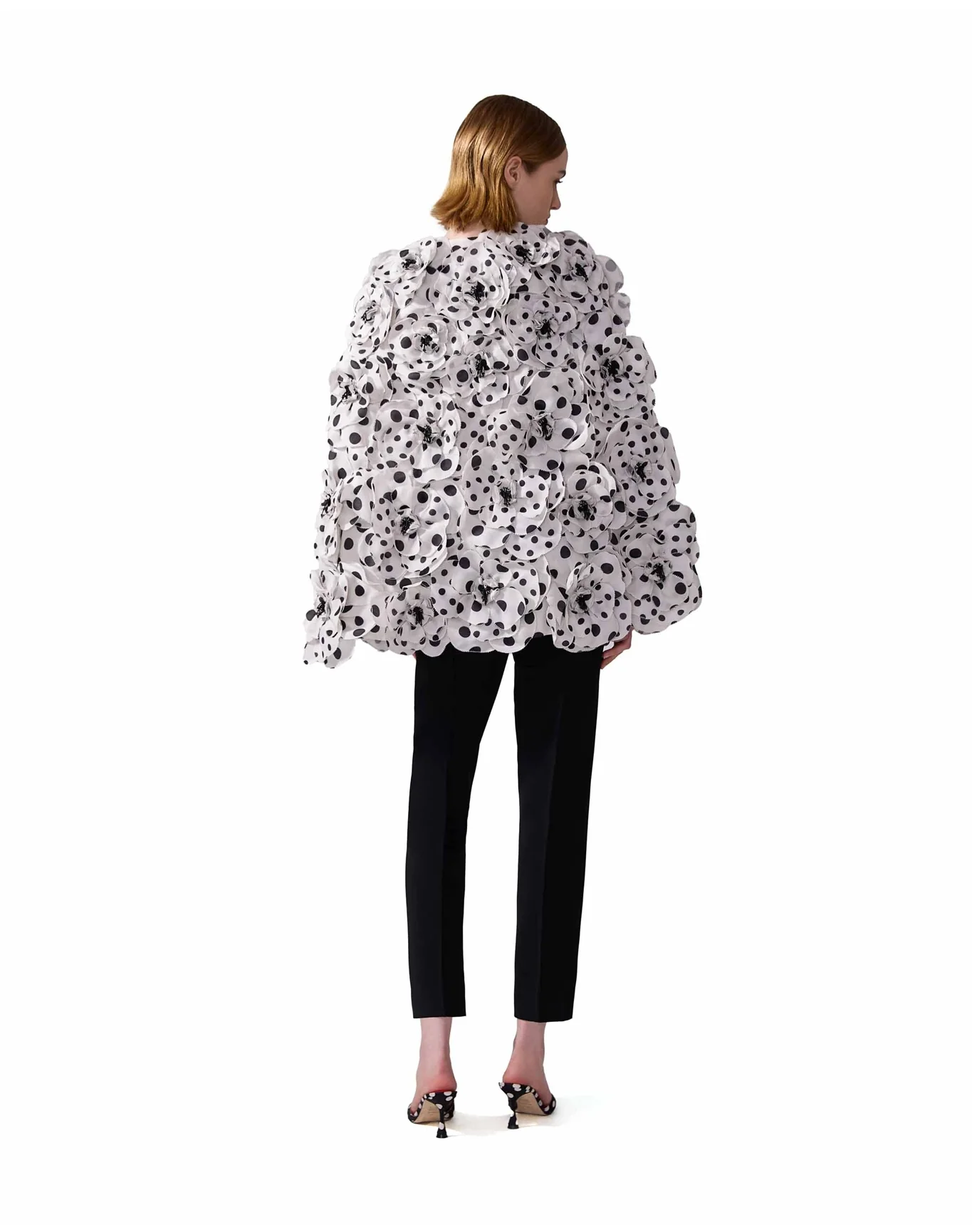 Embroidered Mini Cape | Ivory x Black - Image 5