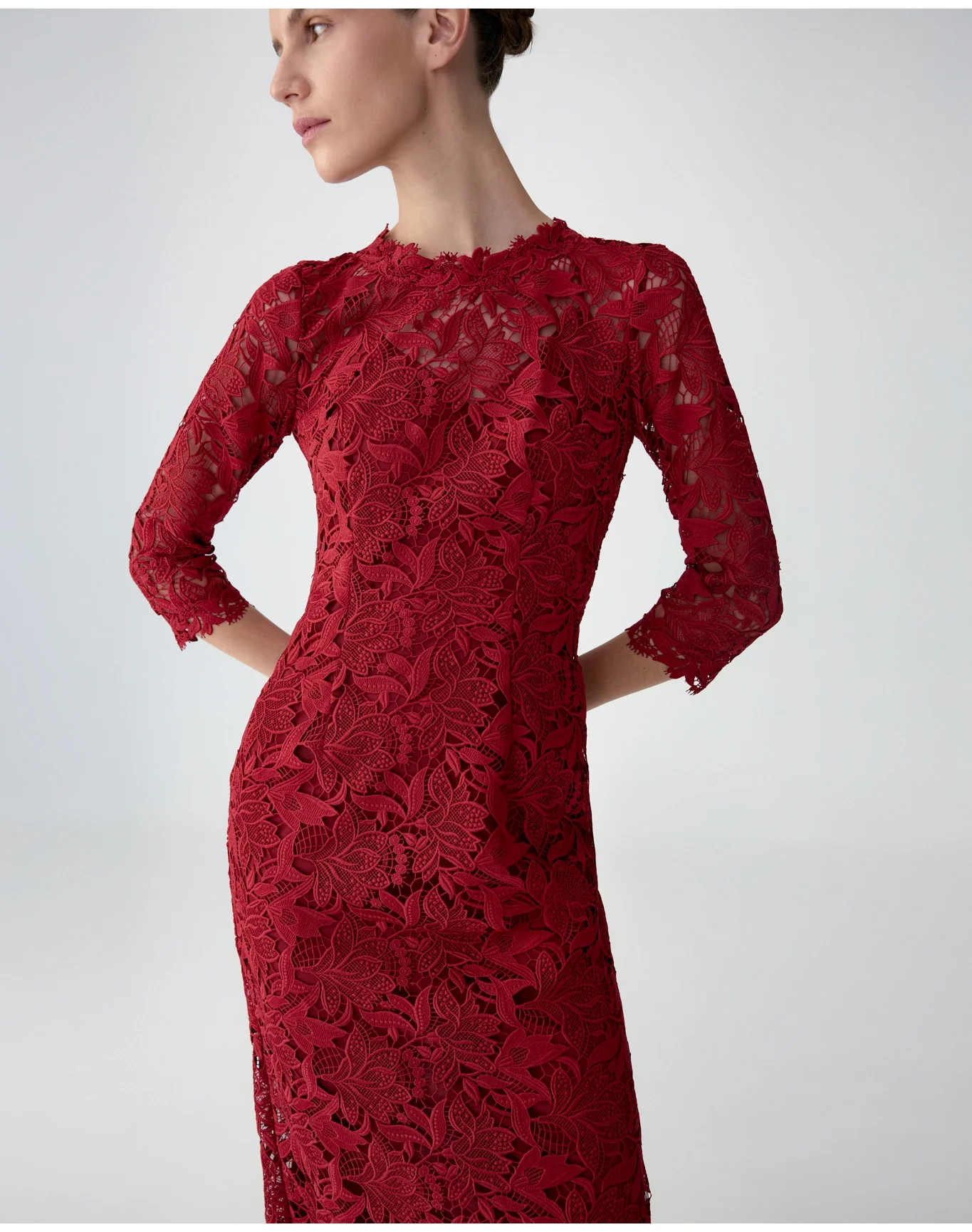 Long Sleeve Crewneck Midi Dress | Garnet - Image 2