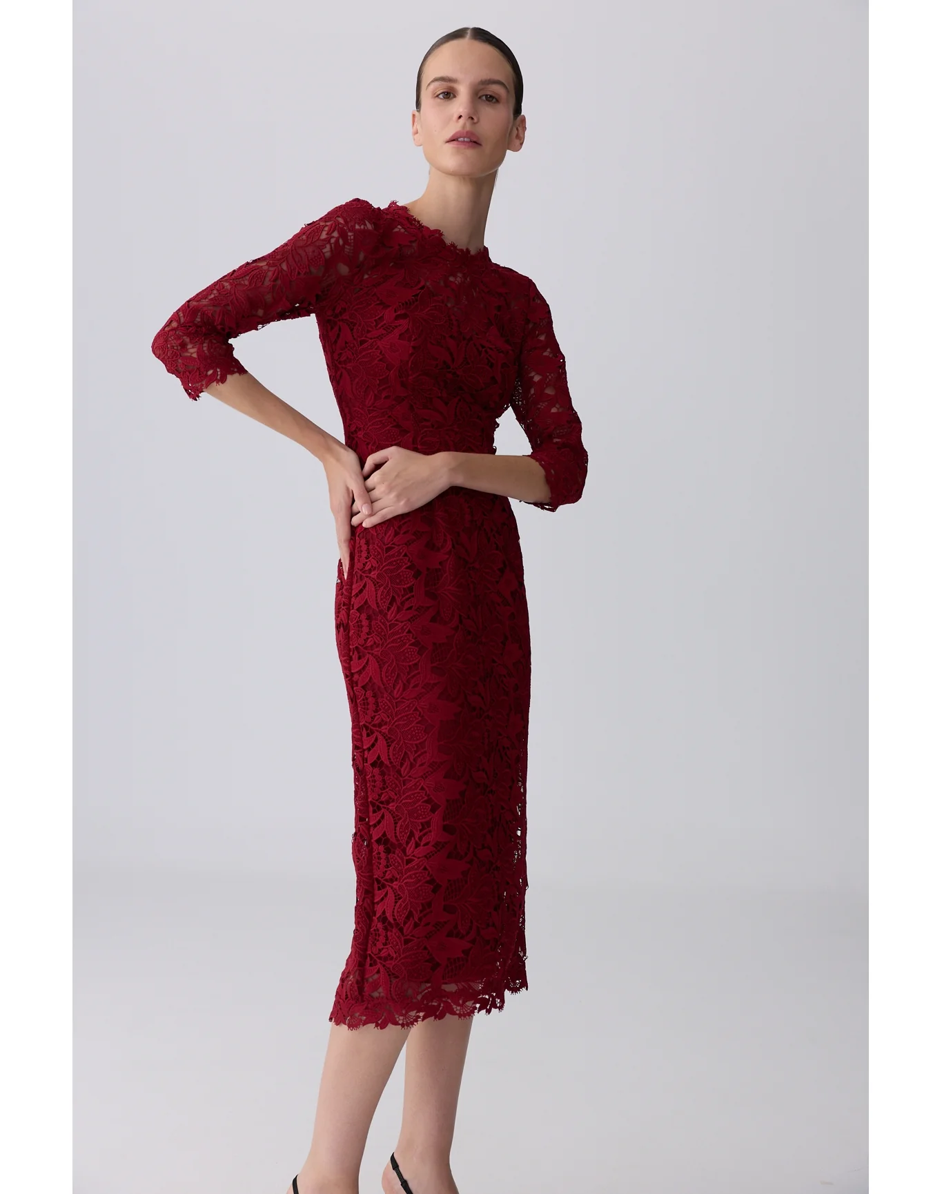 Long Sleeve Crewneck Midi Dress | Garnet - Image 3