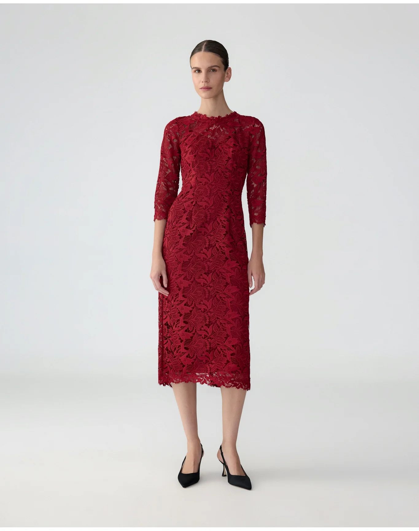 Long Sleeve Crewneck Midi Dress | Garnet - Image 5