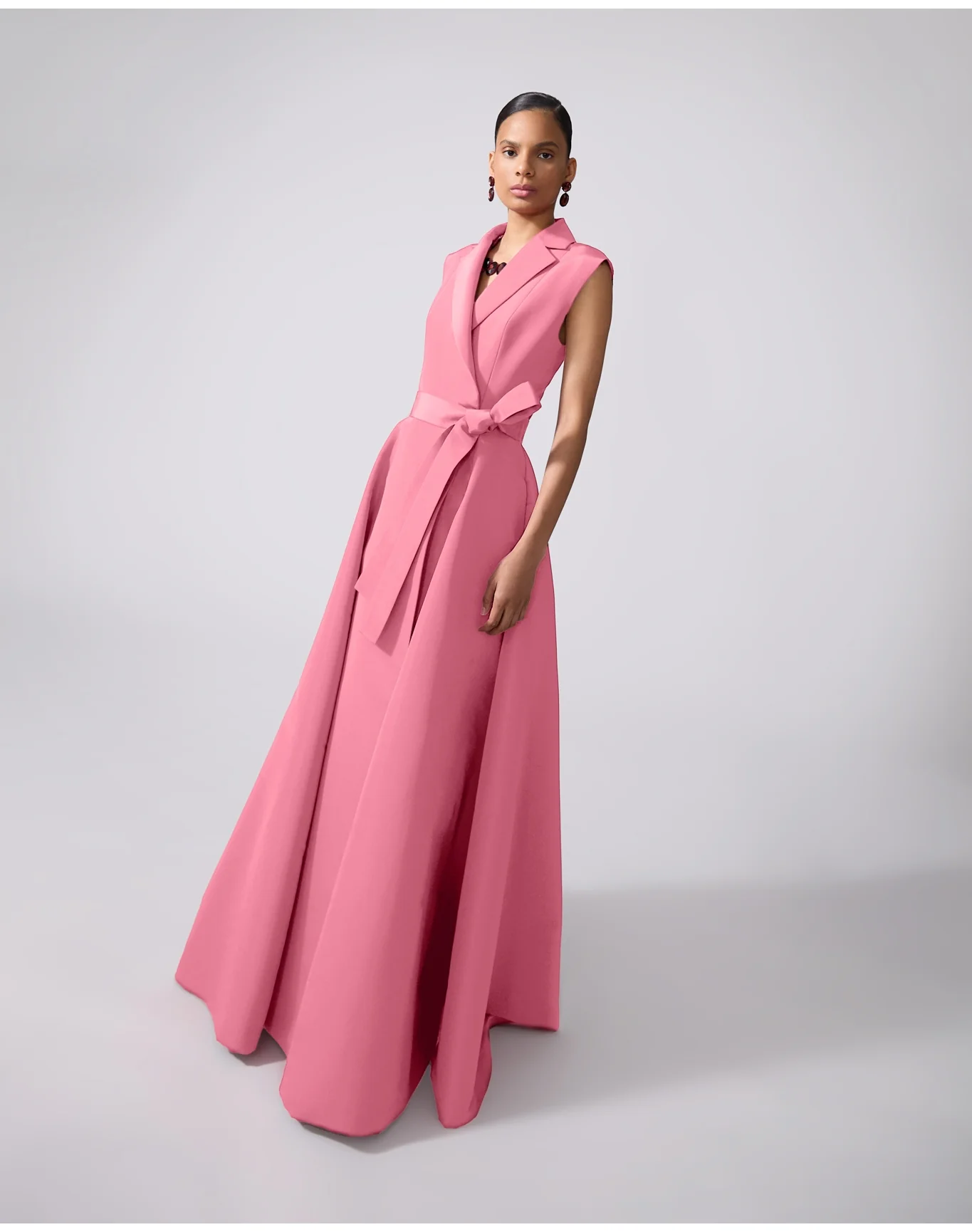 Sleeveless Trench Gown With Self Belt | Sunset - Image 2