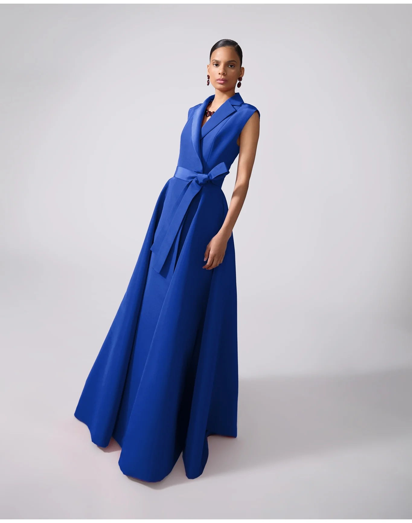 Sleeveless Trench Gown With Self Belt | Ultramarine - Image 2
