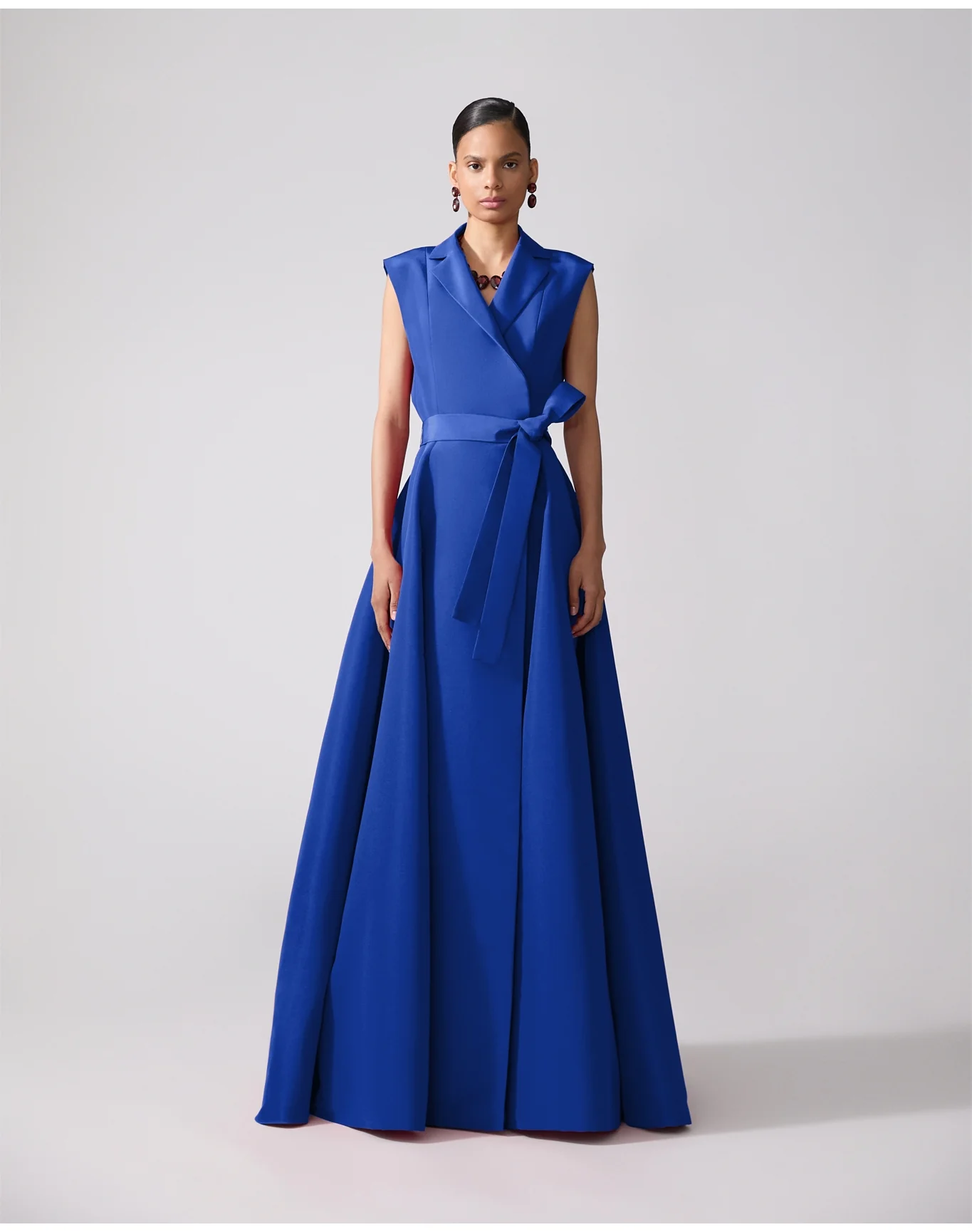 Sleeveless Trench Gown With Self Belt | Ultramarine - Image 4
