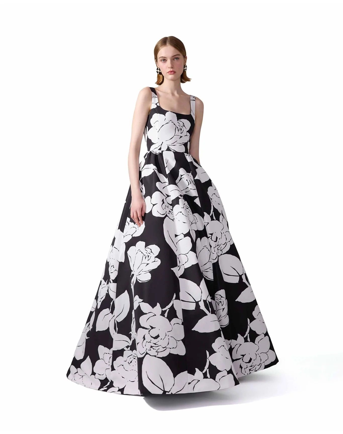 Thin Strap Square Neck Ball Gown | Black x White - Image 2
