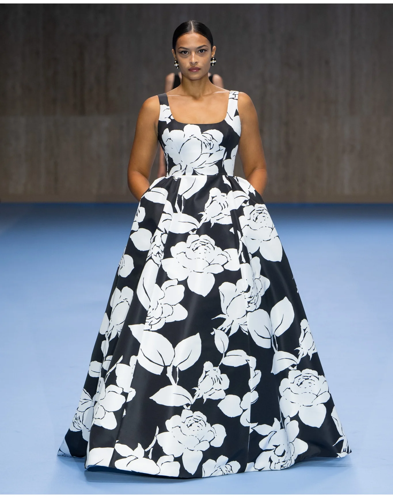 Thin Strap Square Neck Ball Gown | Black x White - Image 3