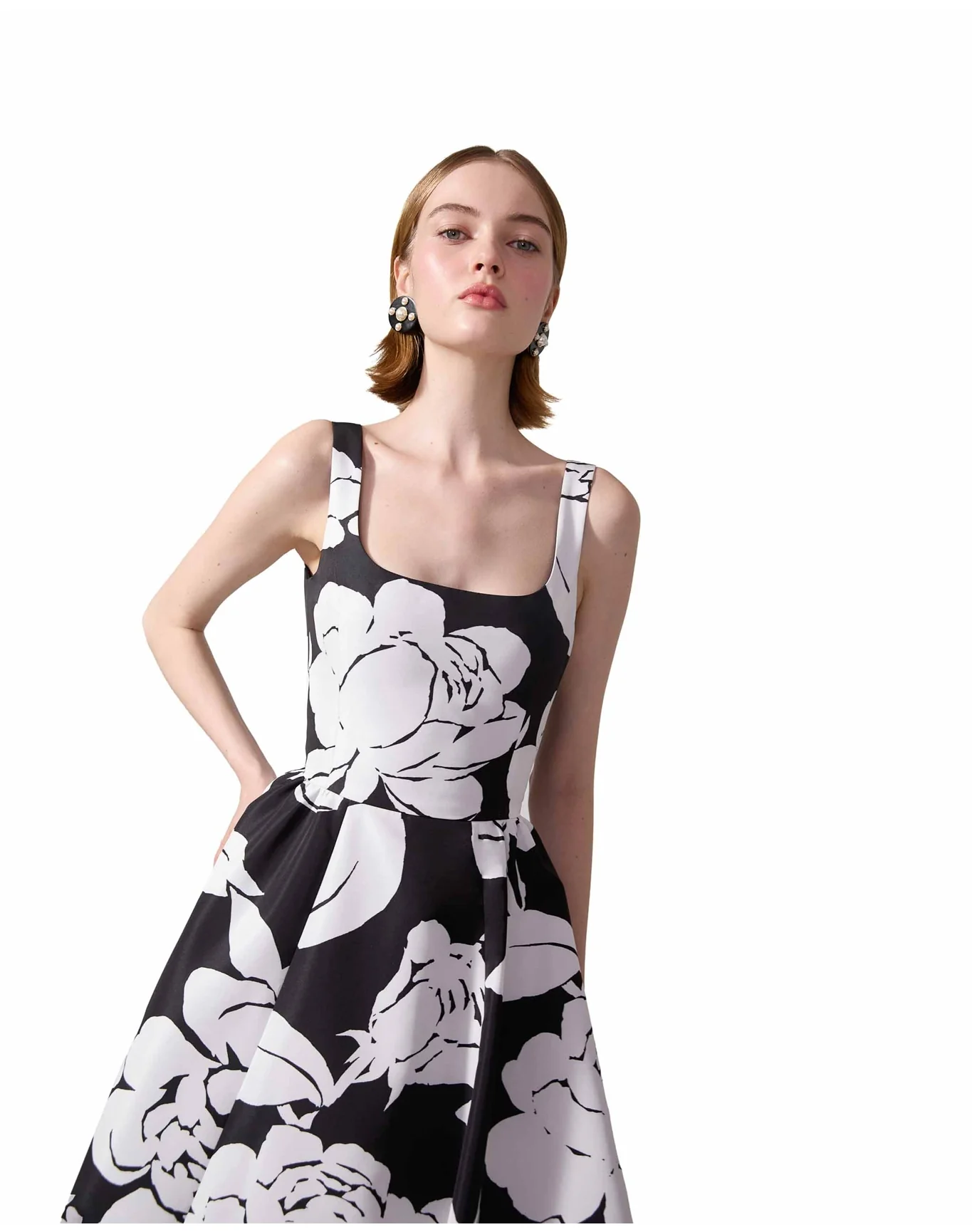 Thin Strap Square Neck Ball Gown | Black x White - Image 4