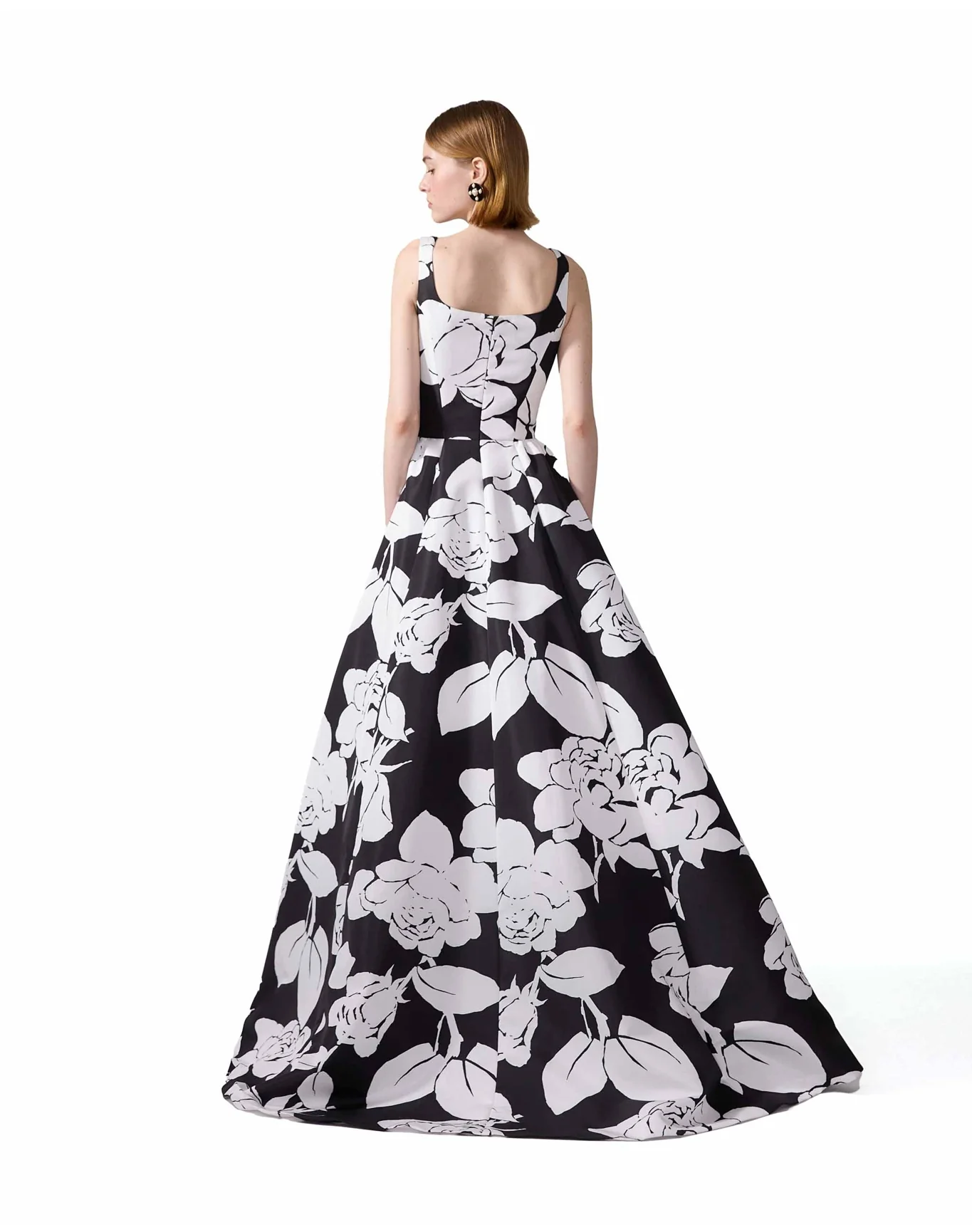 Thin Strap Square Neck Ball Gown | Black x White - Image 5