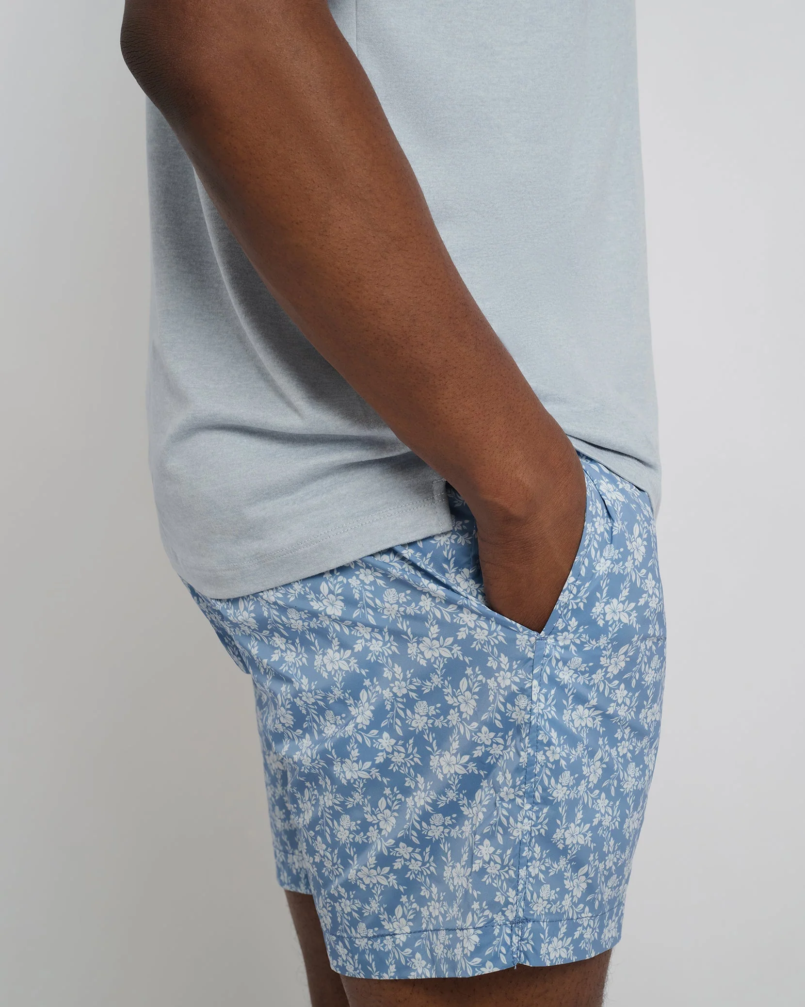 Mens | Charles 5" Swim Trunk | Micro Hibiscus Baby Blue - Image 2