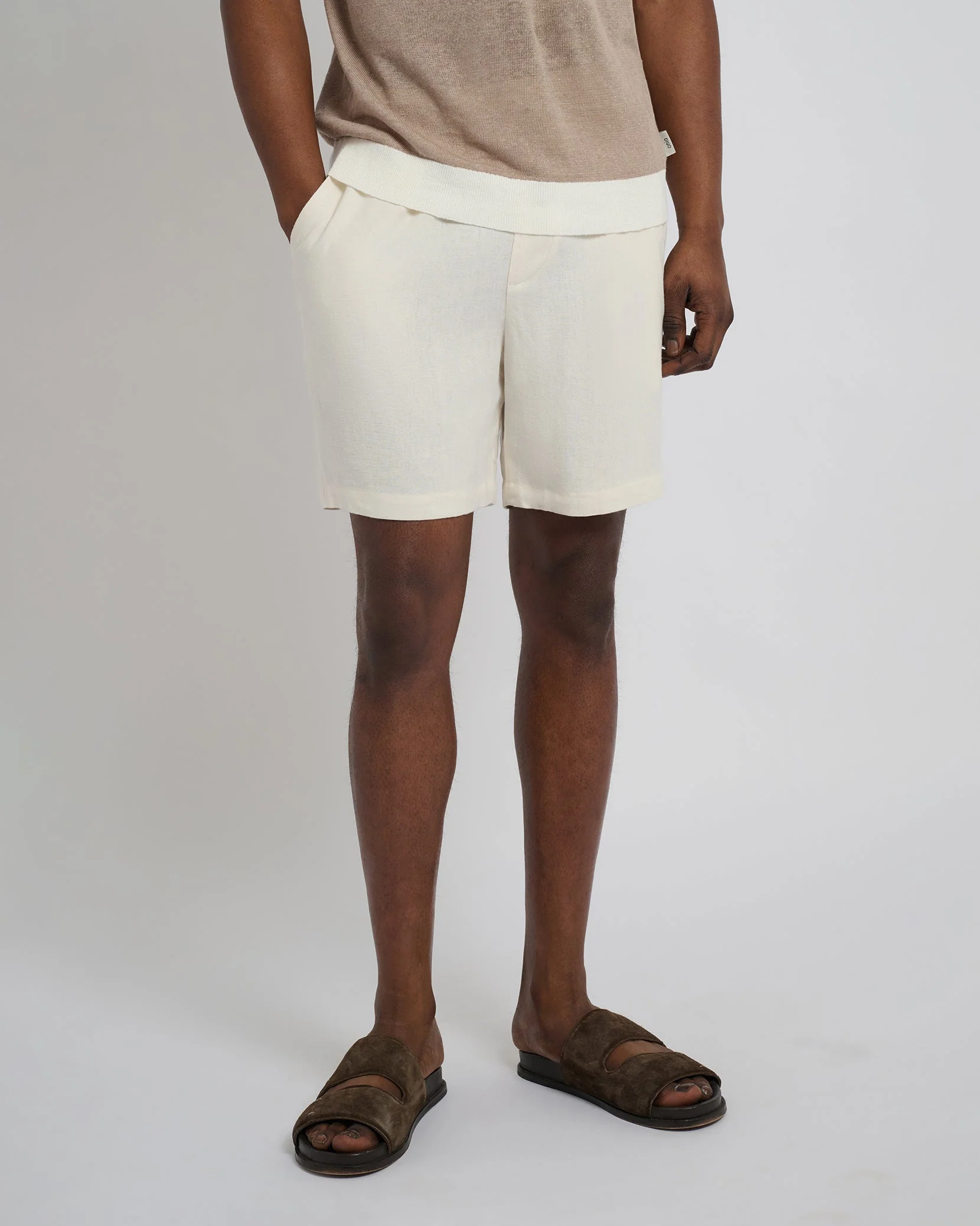 Mens | Classic 6" Pull On Linen Short | Oat - Image 2