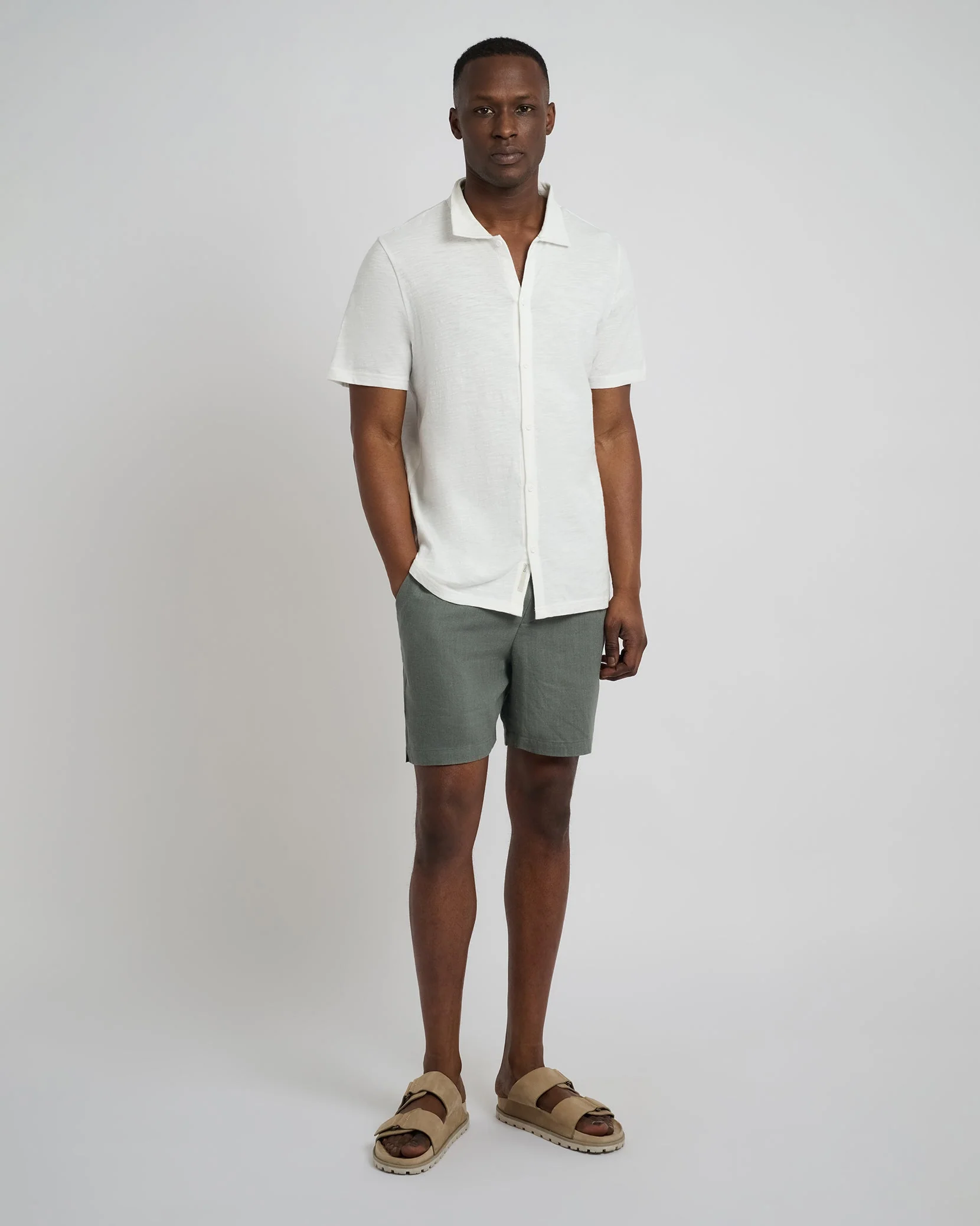 Mens | Classic 6" Pull On Linen Short | Agave - Image 2