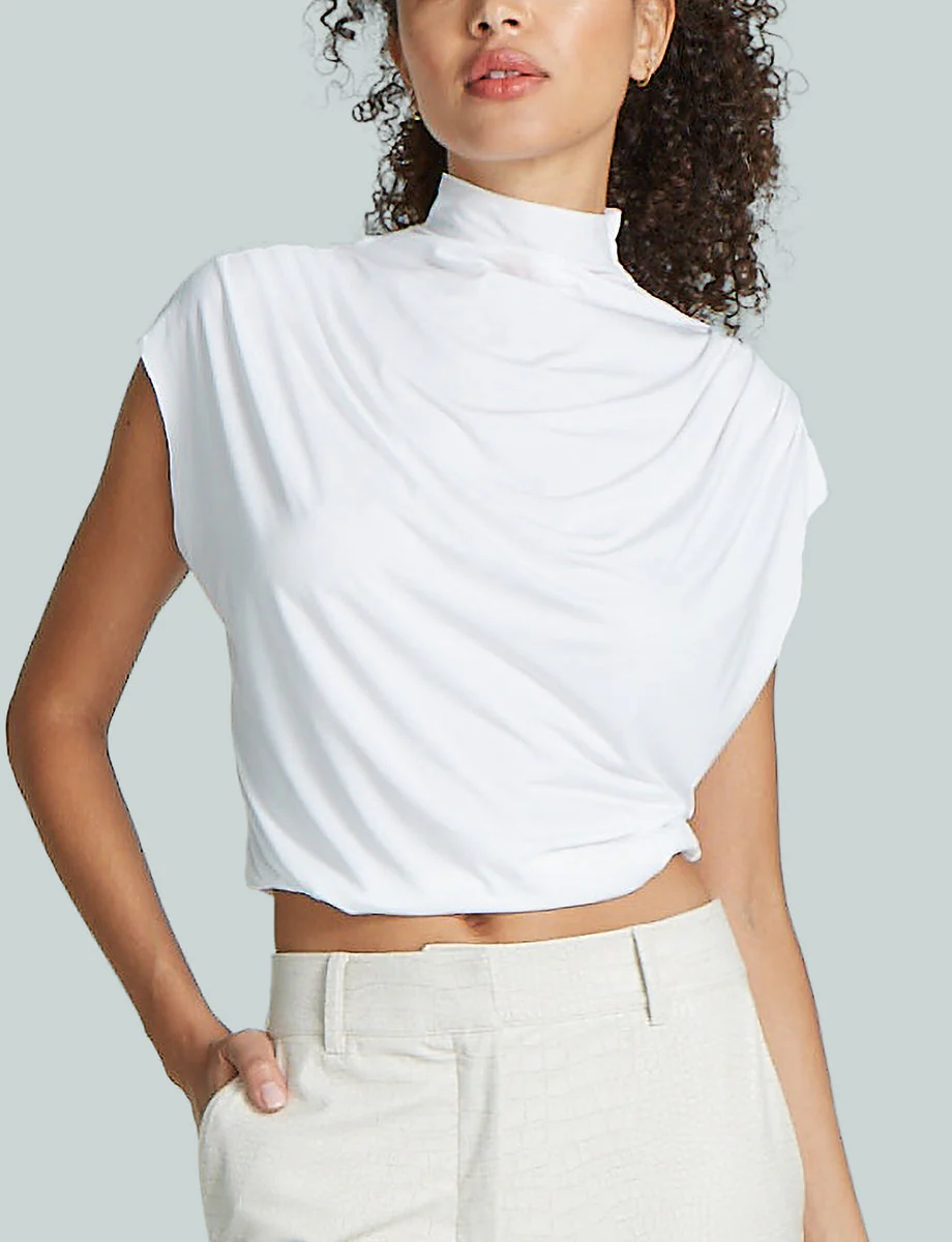 Butter Draped Mockneck Short Sleeve Crop Top | White - Image 4