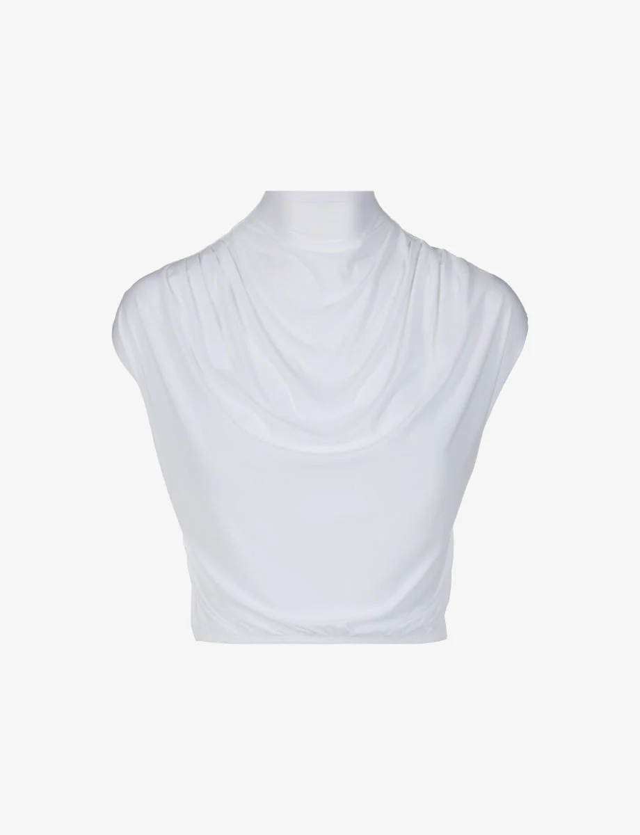 Butter Draped Mockneck Short Sleeve Crop Top | White - Image 5