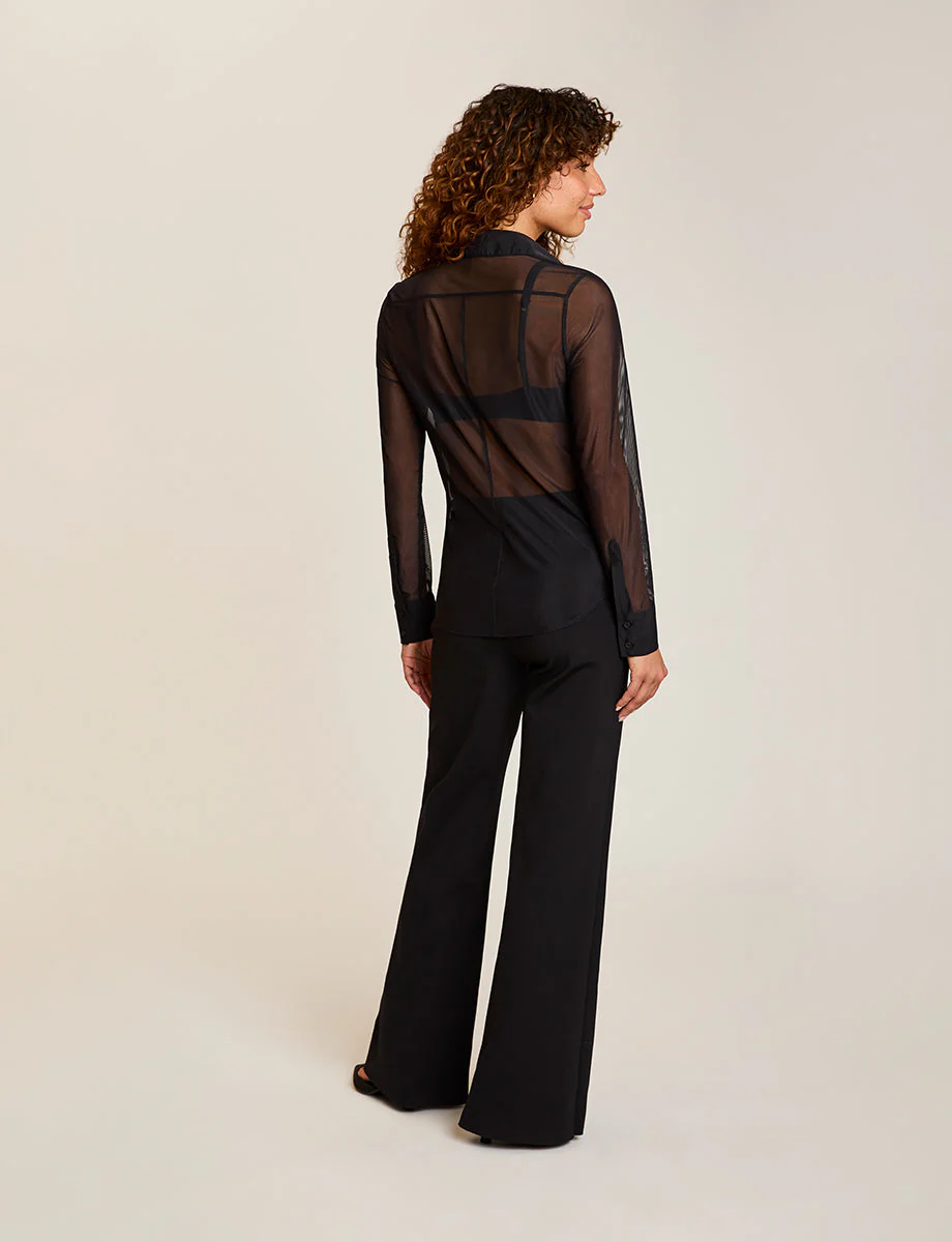 Chic Mesh Button Down Shirt | Black - Image 6