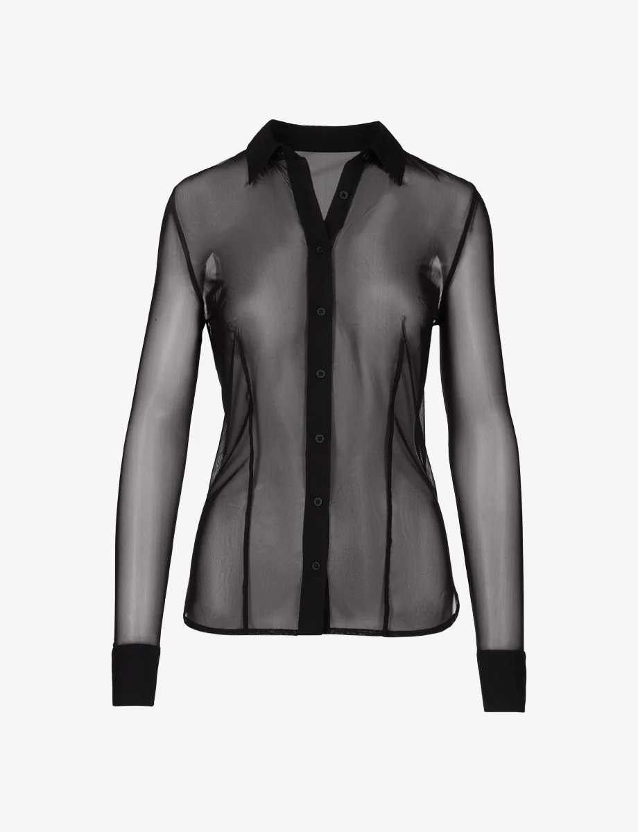 Chic Mesh Button Down Shirt | Black - Image 7